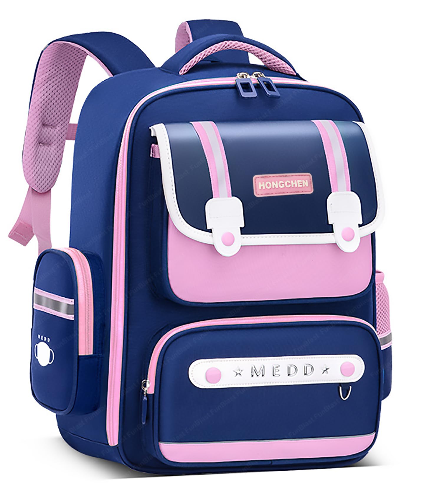 FunBlast Kids Backpack for School & Travel - Lightweight Waterproof Backpack for Boys & Girls with Multiple Pockets & Comfortable Shoulder Straps | Perfect for School, Day Trips, Picnics & Outdoor Activities (Blue-Pink)
