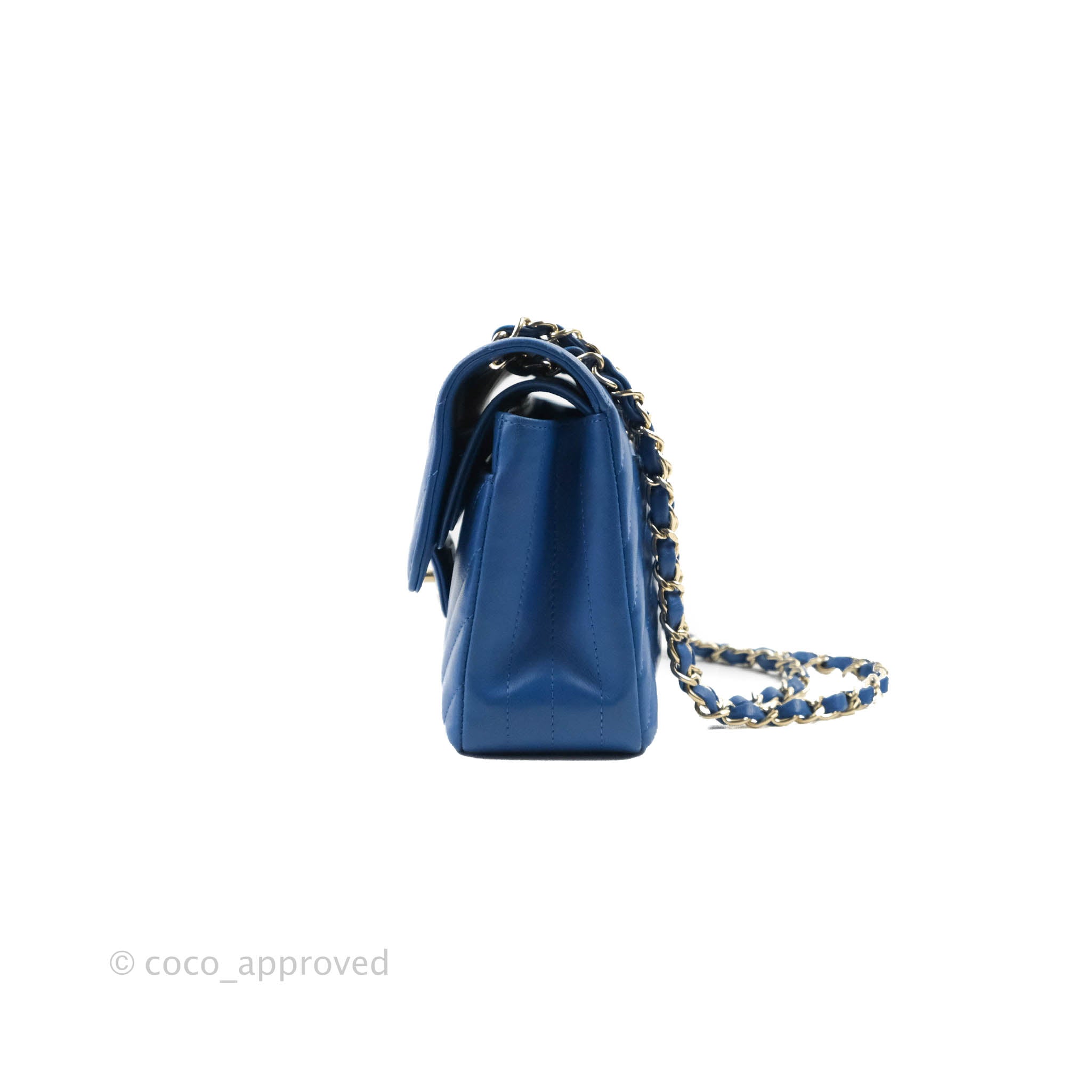 Chanel Classic Chevron Small Double Flap Bag in Blue Lambskin Leather with Gold Hardware - Luxury Crossbody Purse for Women, Perfect for Evening Events & Date Nights