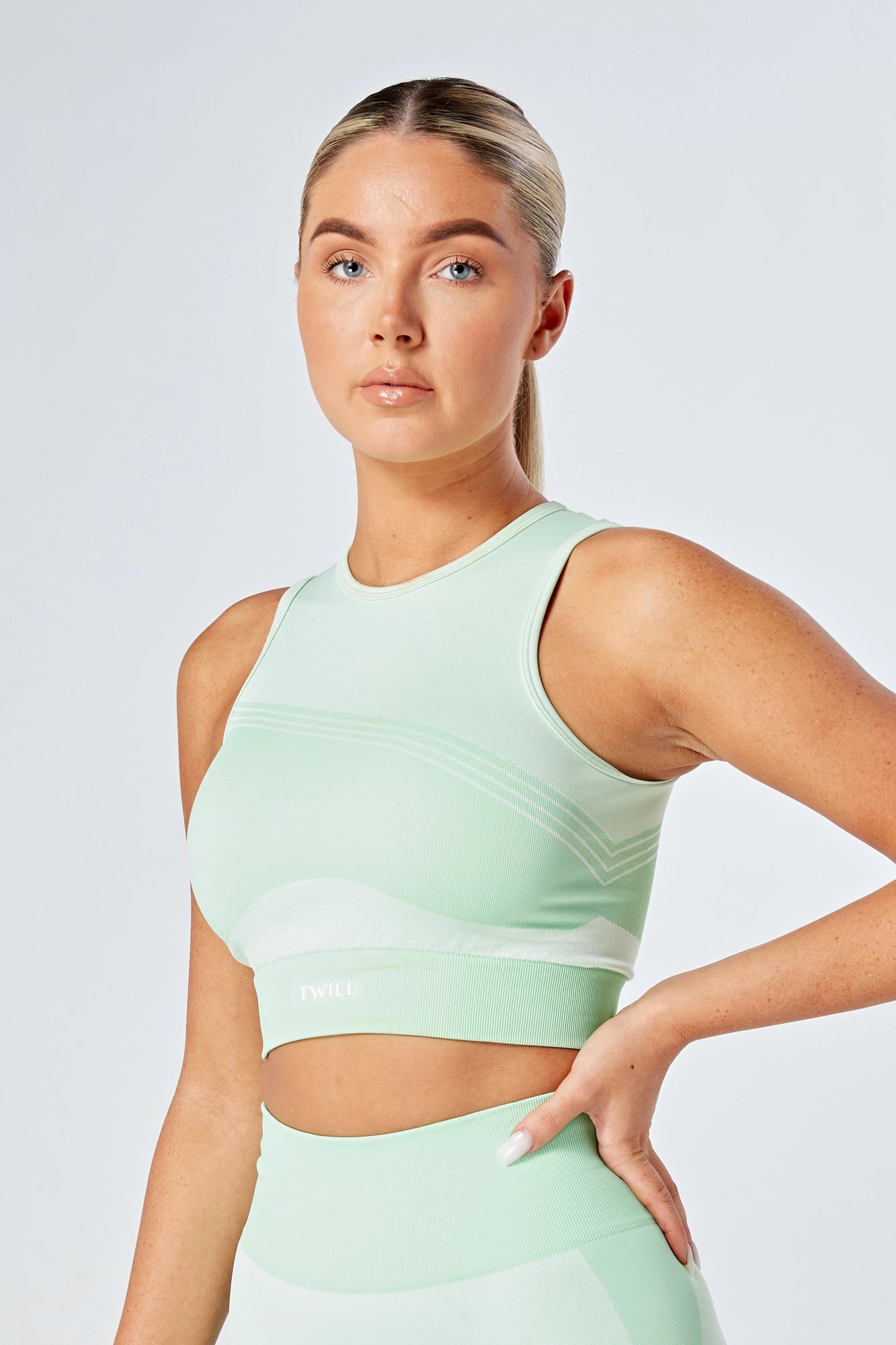 Eco-Friendly Recycled Twill Color Block Racerback Crop Top - Green | Workout, Yoga & Casual Wear for Women