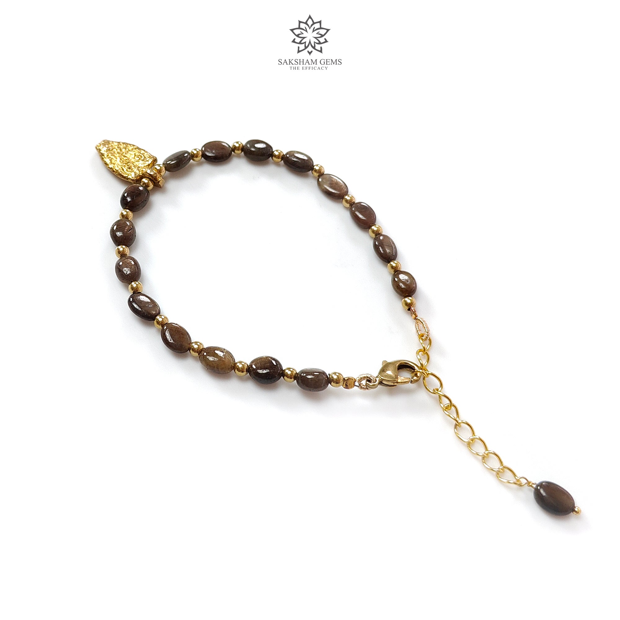 Golden Brown Chocolate Sapphire Beads Bracelet - 43.10cts Natural Untreated Oval Sapphire & Brass Jewelry (7x5mm) | Elegant Gift for Women, Boho Chic Accessory for Parties & Special Occasions