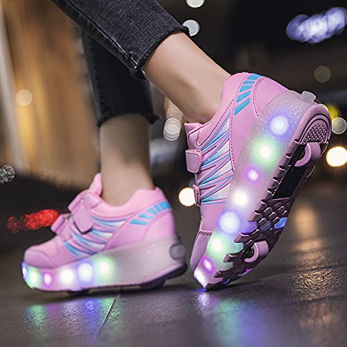 Kids Roller Shoes with 2-Wheel Roller Skates - Sport Sneakers with USB Charging & LED Lights for Boys & Girls - Perfect for Outdoor Play, School & Skate Parks