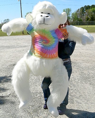 6 Foot Giant Plush White Gorilla Stuffed Animal - Soft American Made Big Stuffed Monkey with Rainbow Tie Dye T-Shirt - Perfect for Kids Room Decor, Birthday Gifts & Cuddling