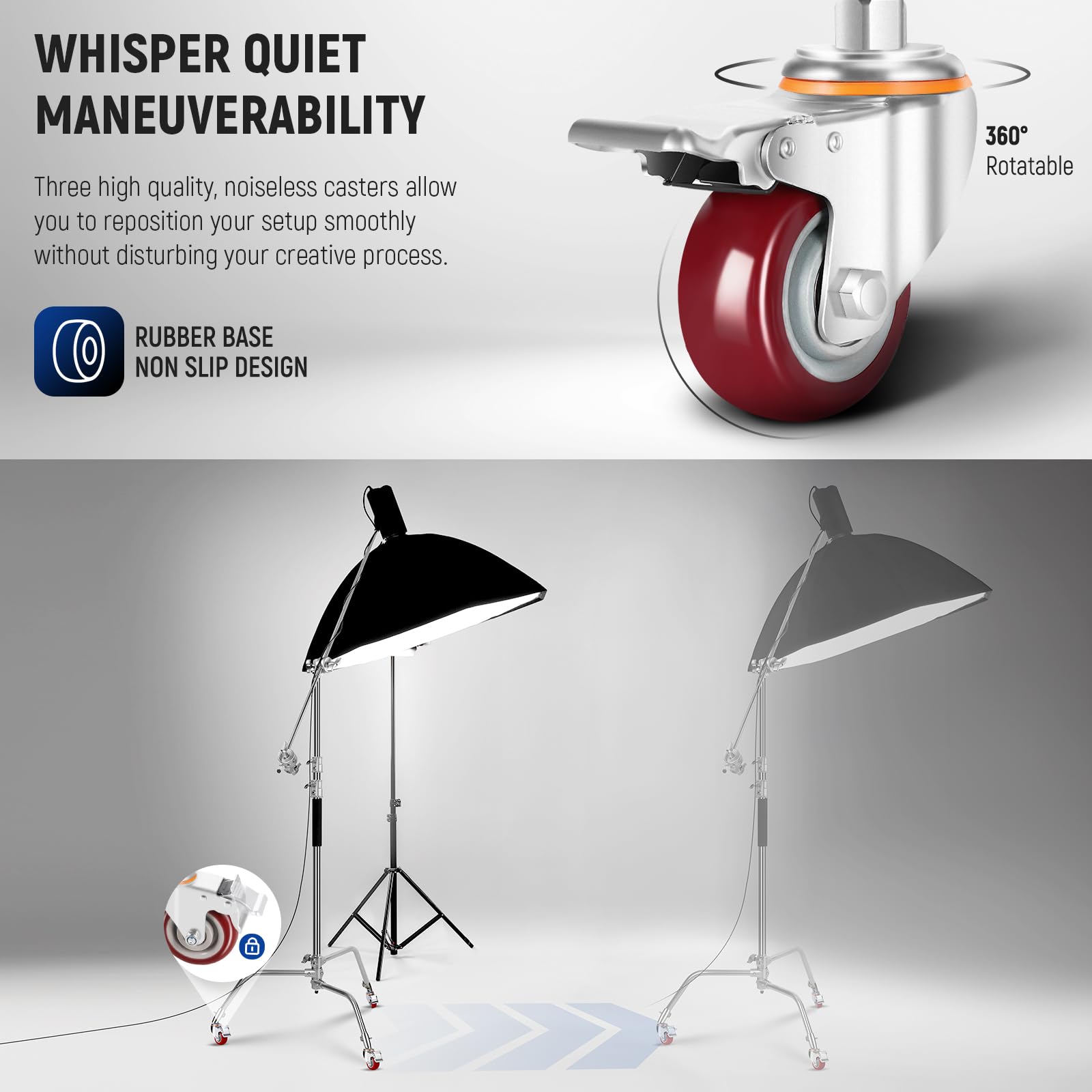 NEEWER Heavy Duty Stainless Steel C Stand with Swivel Casters - Adjustable 43