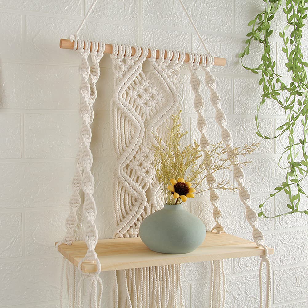 Handmade Macrame Wall Hanging Shelf - Boho Rope Plant Holder Basket for Indoor & Outdoor Decor - Perfect for Living Room, Bedroom, Balcony and Garden Plant Display