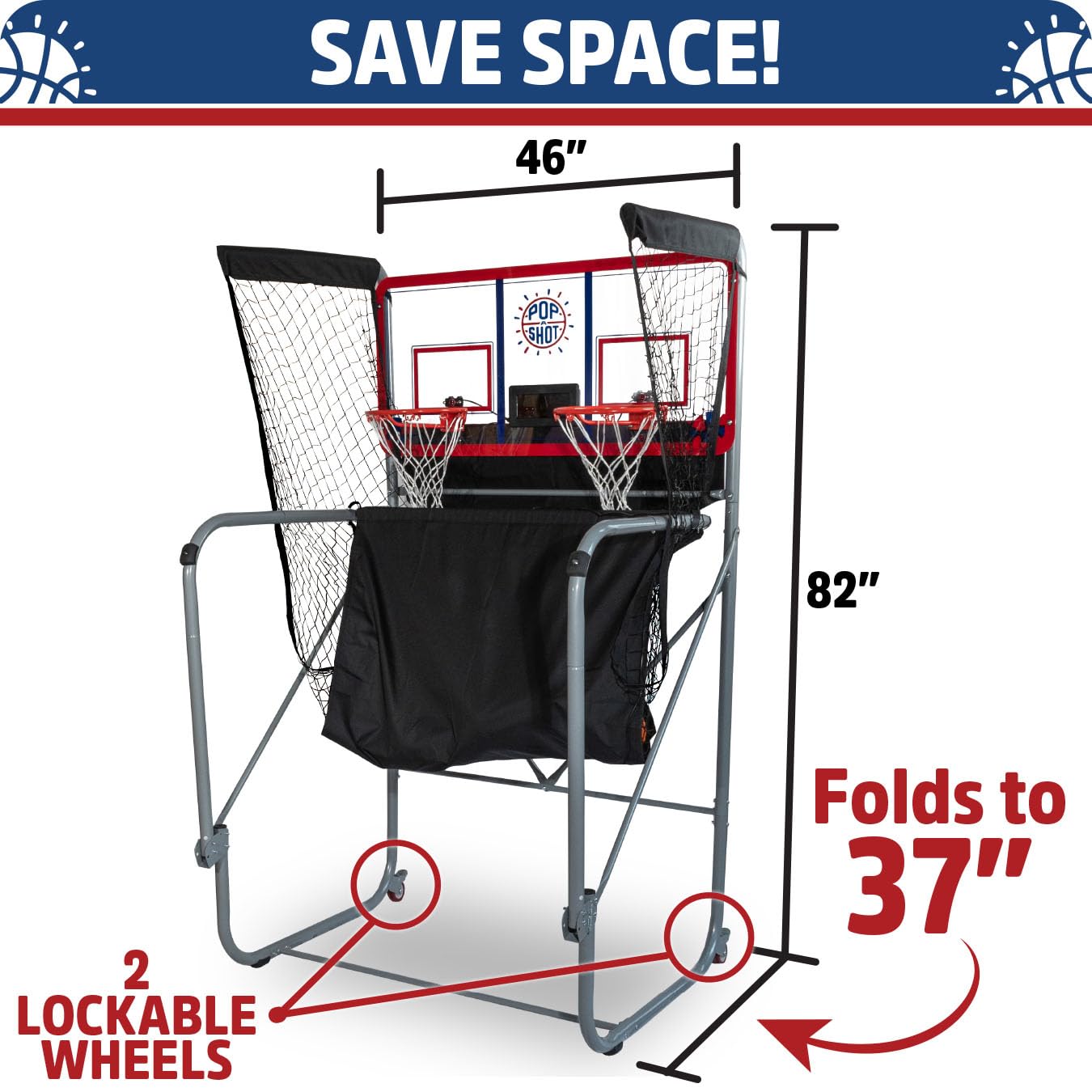 Pop-A-Shot Official Indoor/Outdoor Dual Shot Basketball Arcade Game - Weather Resistant with 16 Games & 6 Audio Modes - High Accuracy LED Scoreboard - Perfect for Family Fun, Parties & Backyard Entertainment