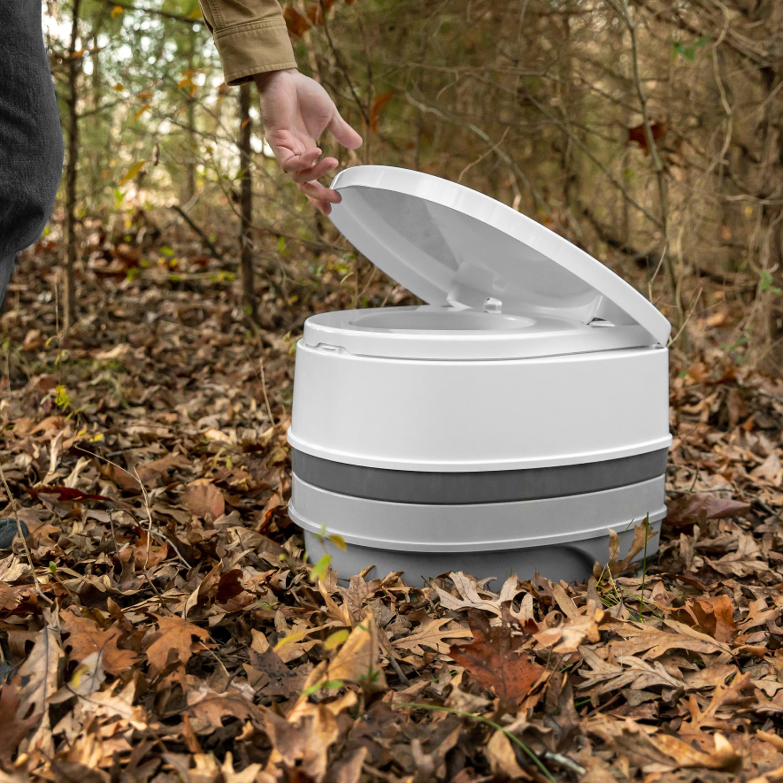 Camco Premium Portable Travel Toilet - 2.6 Gallon Capacity with 3-Way Flush & Swivel Dumping Elbow | Lightweight & Compact for Camping, RV Trips & Emergency Use (Model 41535)