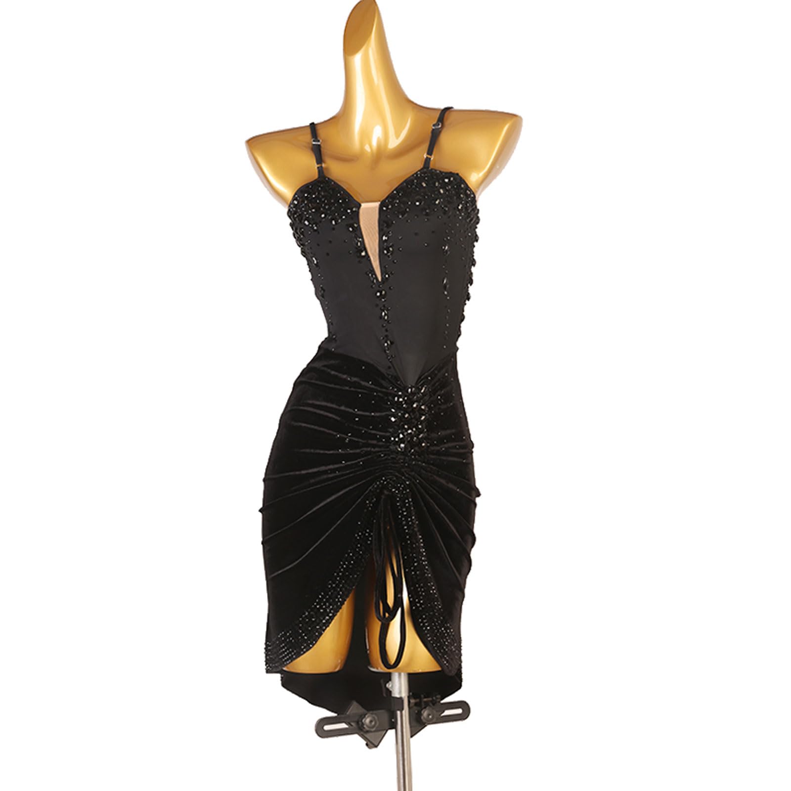 OFKNKGDT Professional Velvet Latin Dance Dress for Tango, Cha Cha & Rumba - Rhinestone Embellished Competition Skirt | Perfect for Ballroom Performances, Dance Shows & Competitions