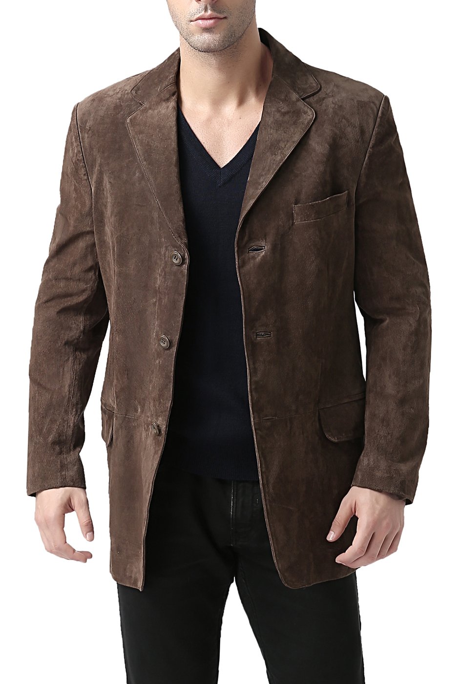 BGSD Men's Robert 3-Button Suede Leather Blazer Jacket - Formal & Casual Sport Coat for Business, Weddings & Office Wear (Big & Tall, Short Sizes Available)