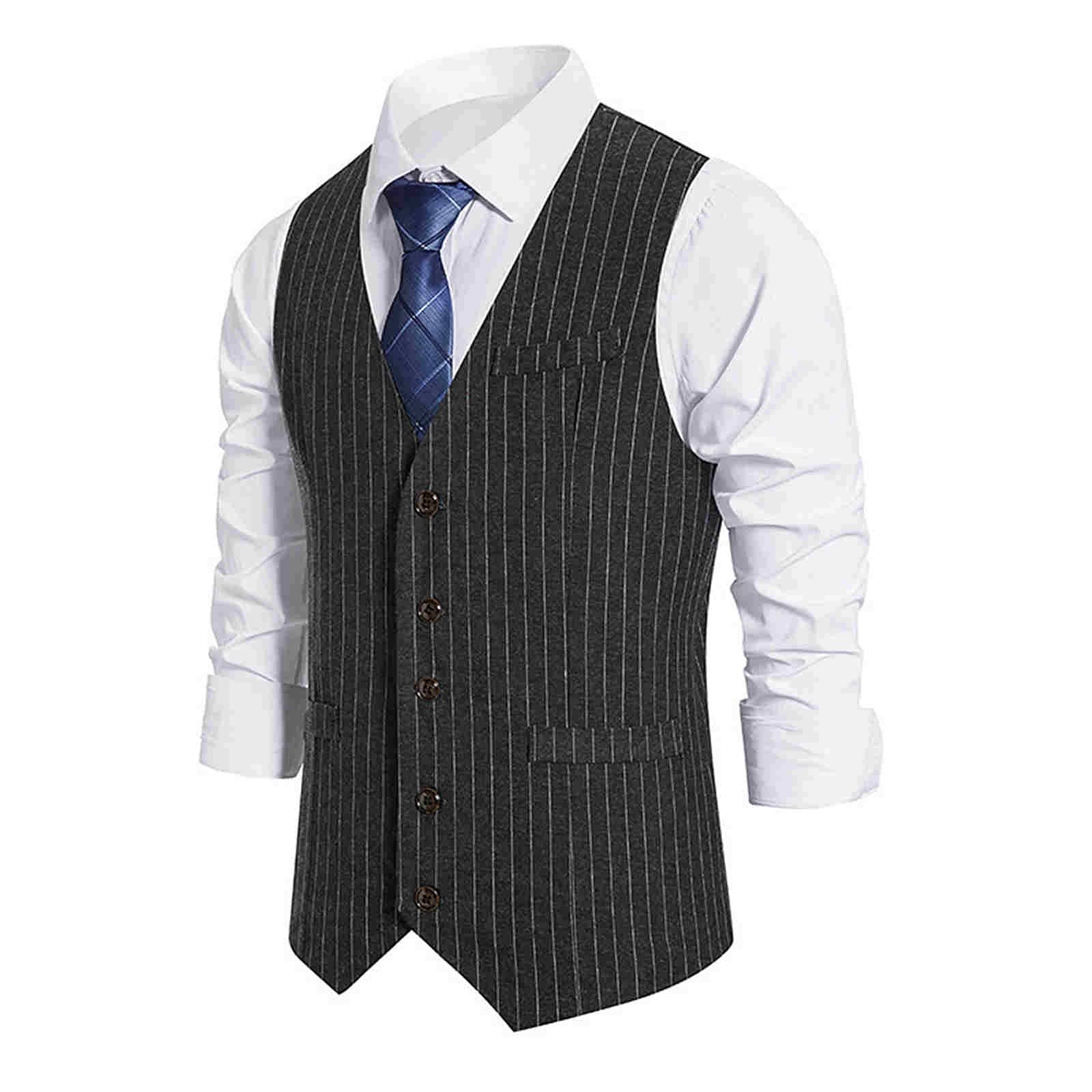 Men's Pink Retro Striped Single-Breasted Suit Vest - Autumn & Winter Formal & Casual Wear - Perfect for Office, Wedding, Party & Daily Outfits