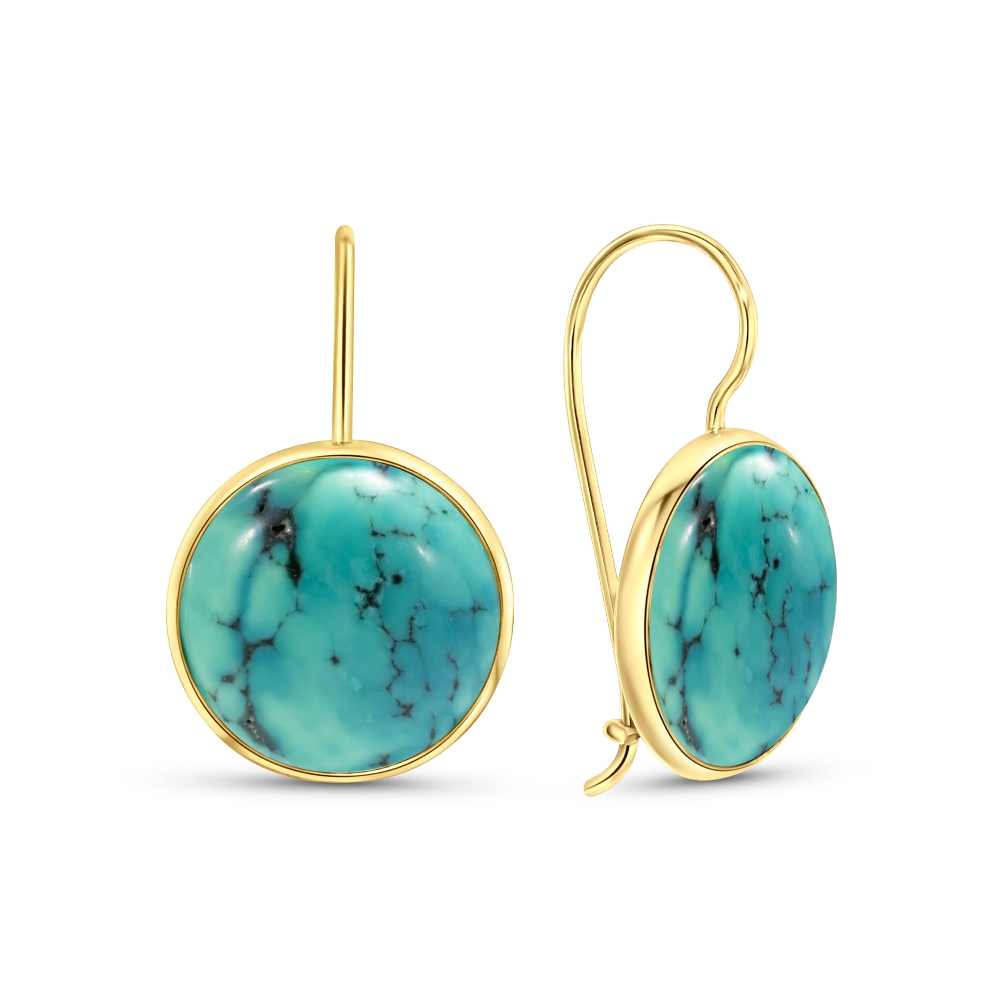 14K Gold Turquoise Dangle Earrings for Women - Solid Gold Statement Earrings - Wedding & Bridal Jewelry - Elegant Turquoise Jewelry for Everyday Wear & Special Occasions