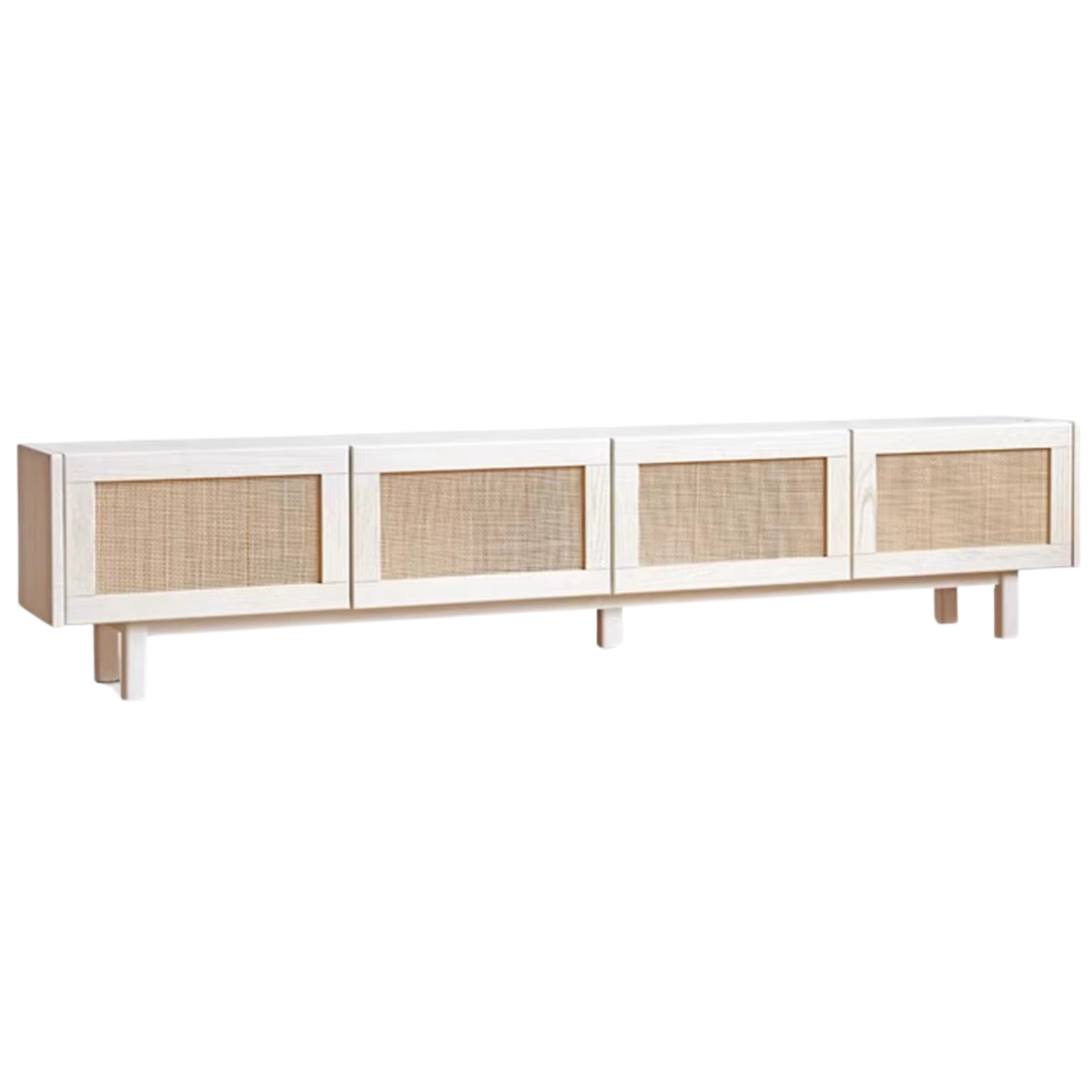 Solid Oak Wood Rattan TV Stand with Suspended Design - Stylish Media Console for Living Room, Bedroom & Home Theater