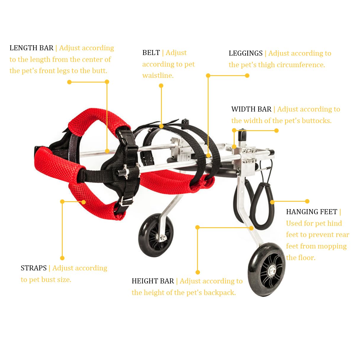 Lightweight Adjustable 2-Wheel Dog Wheelchair for Hind Legs - Pet Rehabilitation & Mobility Aid for Small to Medium Dogs - Perfect for Post-Surgery Recovery & Daily Exercise