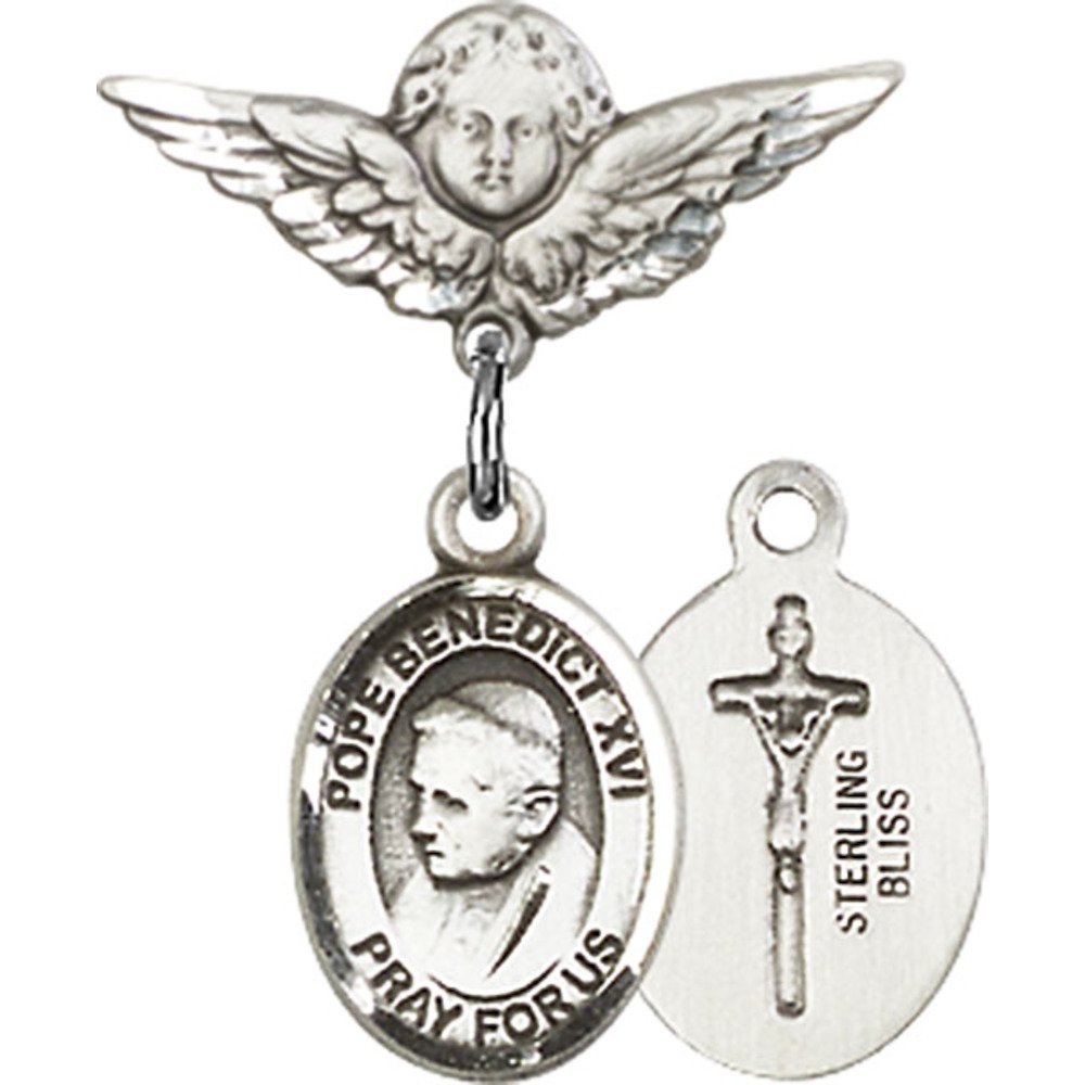 Pope Benedict XVI Sterling Silver Baby Badge with Angel Wing Charm - 7/8