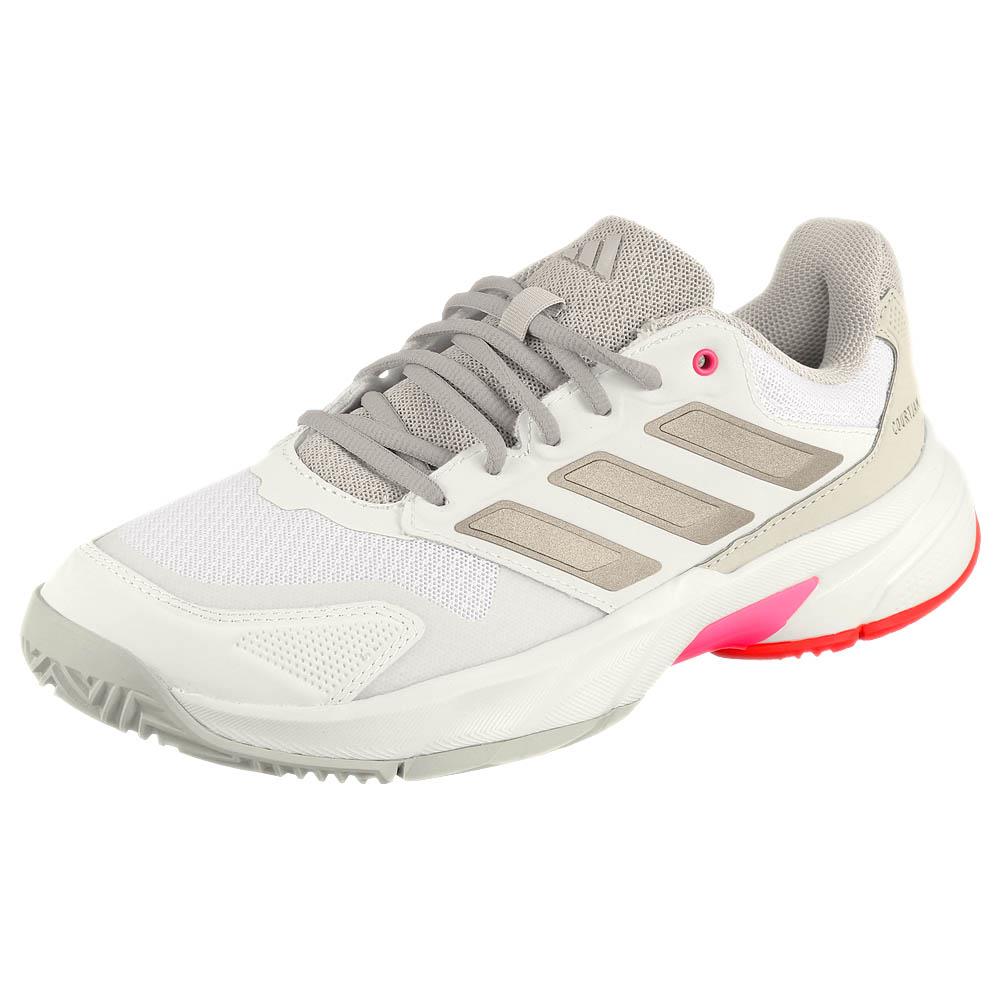 Adidas Women's CourtJam Control 3 Tennis Shoes - Cloud White/Iron Metallic - Lightweight Comfort for Casual Wear & Court Play