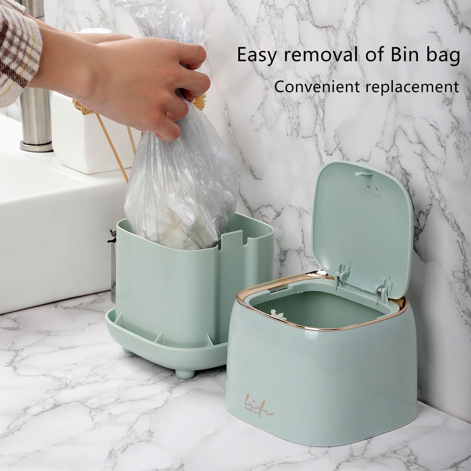 Mini Trash Can for Desk & Car - Portable Pop Up Trash Bin with Locking Lid for Office, Camping, SUV, Travel | Small Wastebasket for Home, Office & Vehicle Use