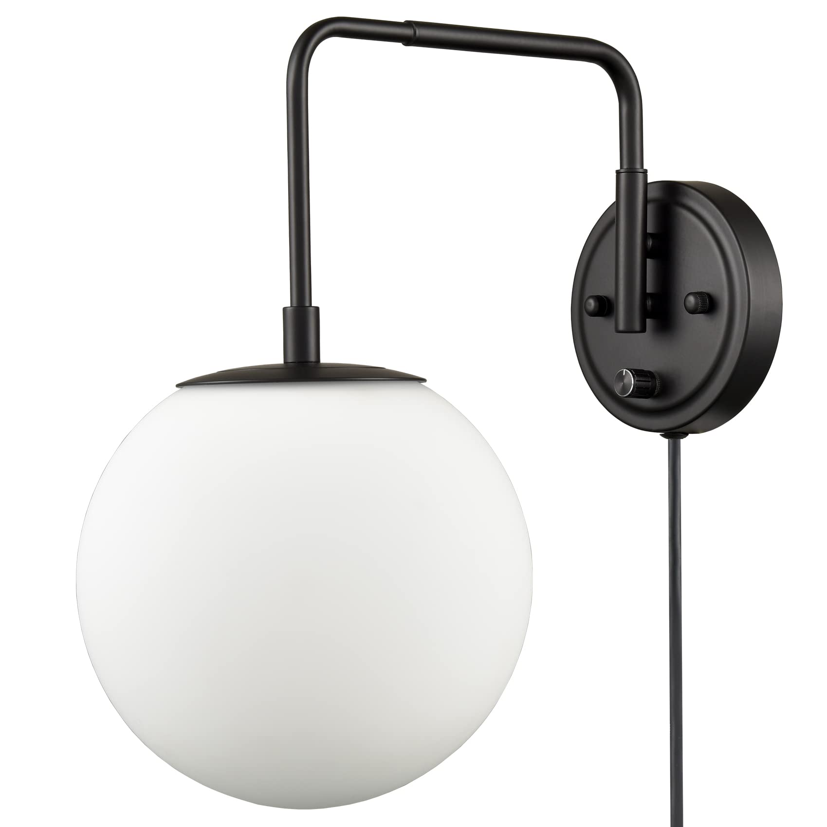 DAYCENT Farmhouse Plug-in Wall Sconces - Black Swing Arm Globe Wall Lights with On/Off Switch & Cord - Perfect for Bedroom, Living Room & Hallway Lighting