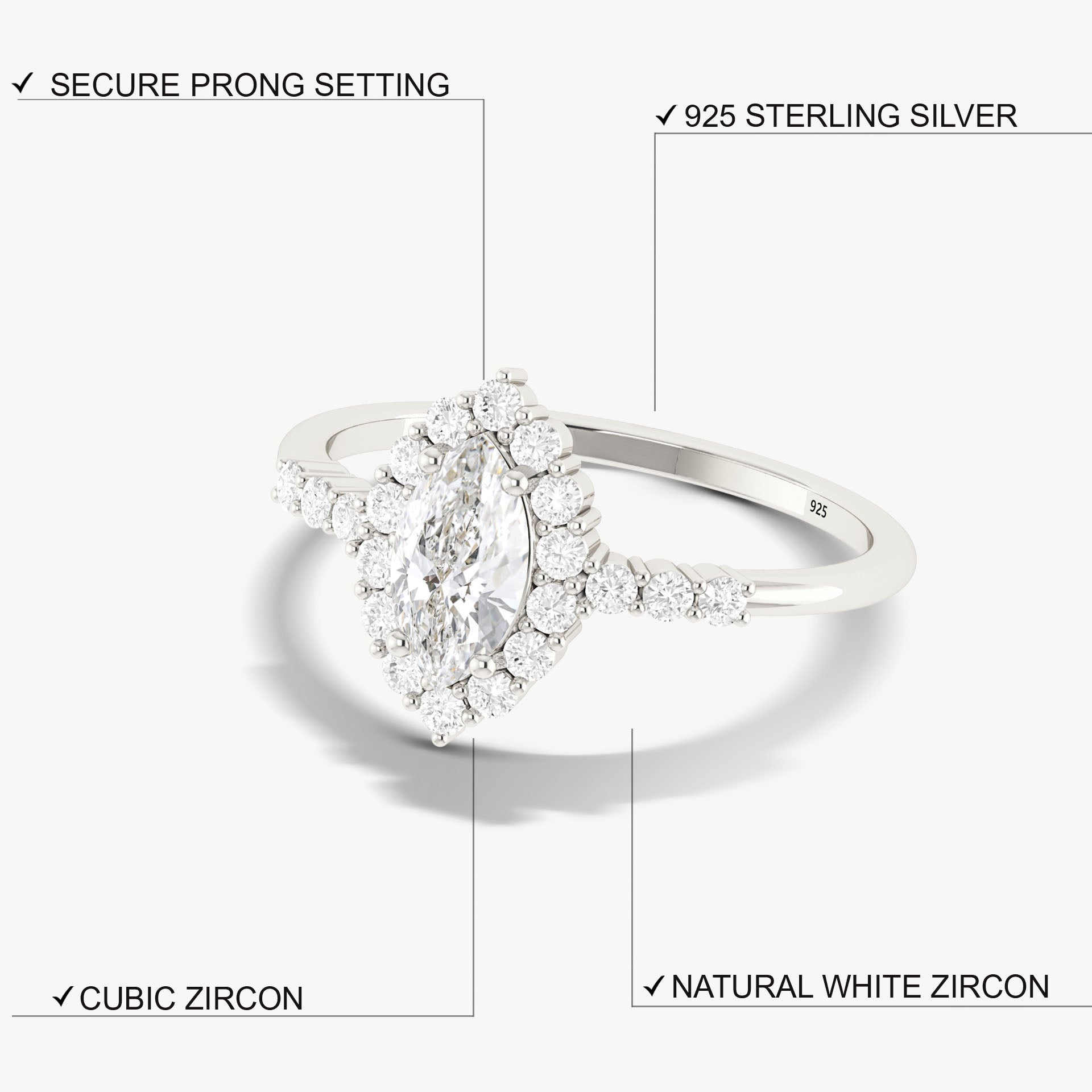 Marquise Cut Cubic Zirconia Simulated Diamond Ring - Elegant Wedding, Engagement & Evening Wear Jewelry