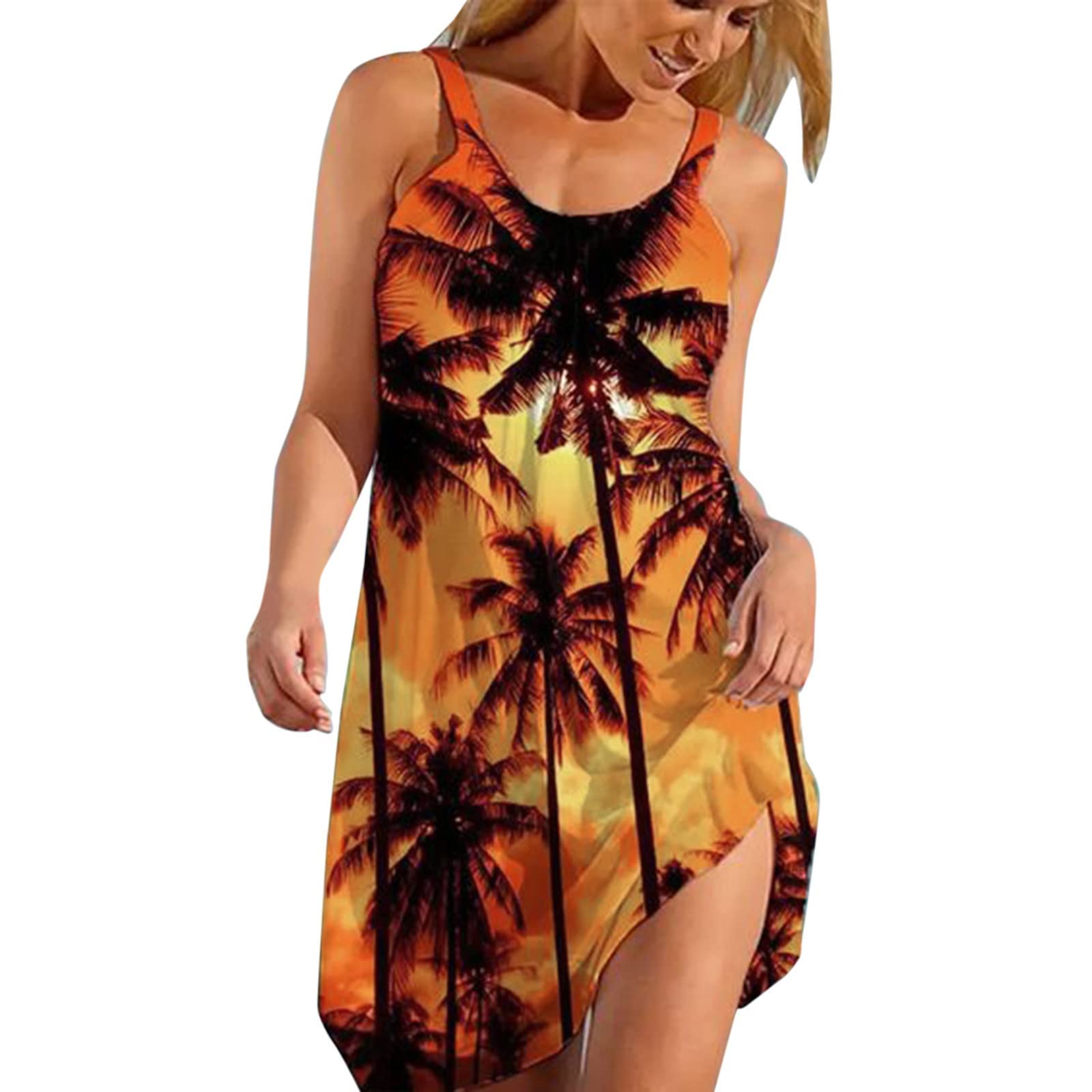 Women's Hawaiian Mini Summer Dress - Sexy Tropical Print Beach Sundress, Loose Boho Sling Dress for Vacation, Pool Party & Tropical Getaway