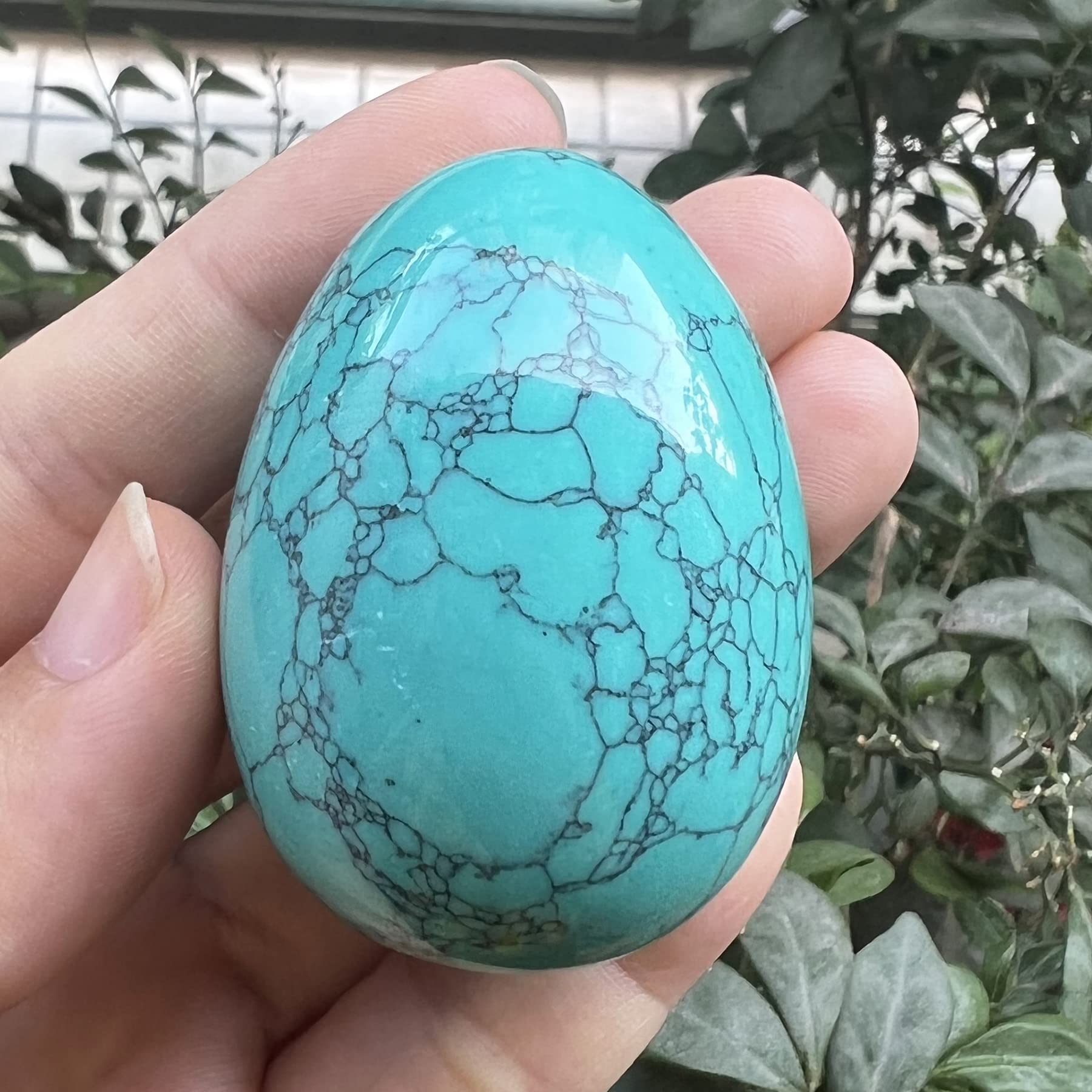 Healing Crystal Stone Egg Figurine - Polished Howlite Turquoise Easter Egg Sculpture with Wooden Stand (1.8 Inch) - Perfect for Meditation, Home Decor & Spiritual Gifts