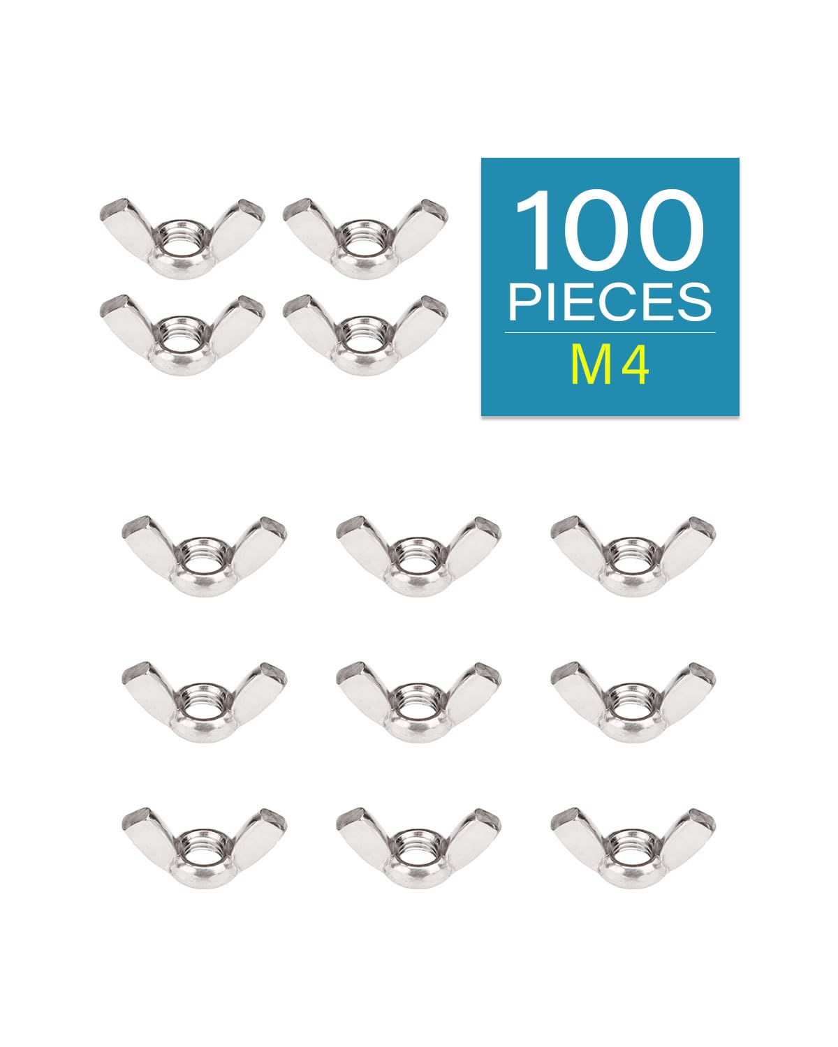 304 Stainless Steel M4 Wing Nuts - Pack of 100 | Corrosion-Resistant Hardware for Home Repair, DIY Projects & Industrial Use | Perfect for Furniture Assembly, Machinery Maintenance & Outdoor Applications
