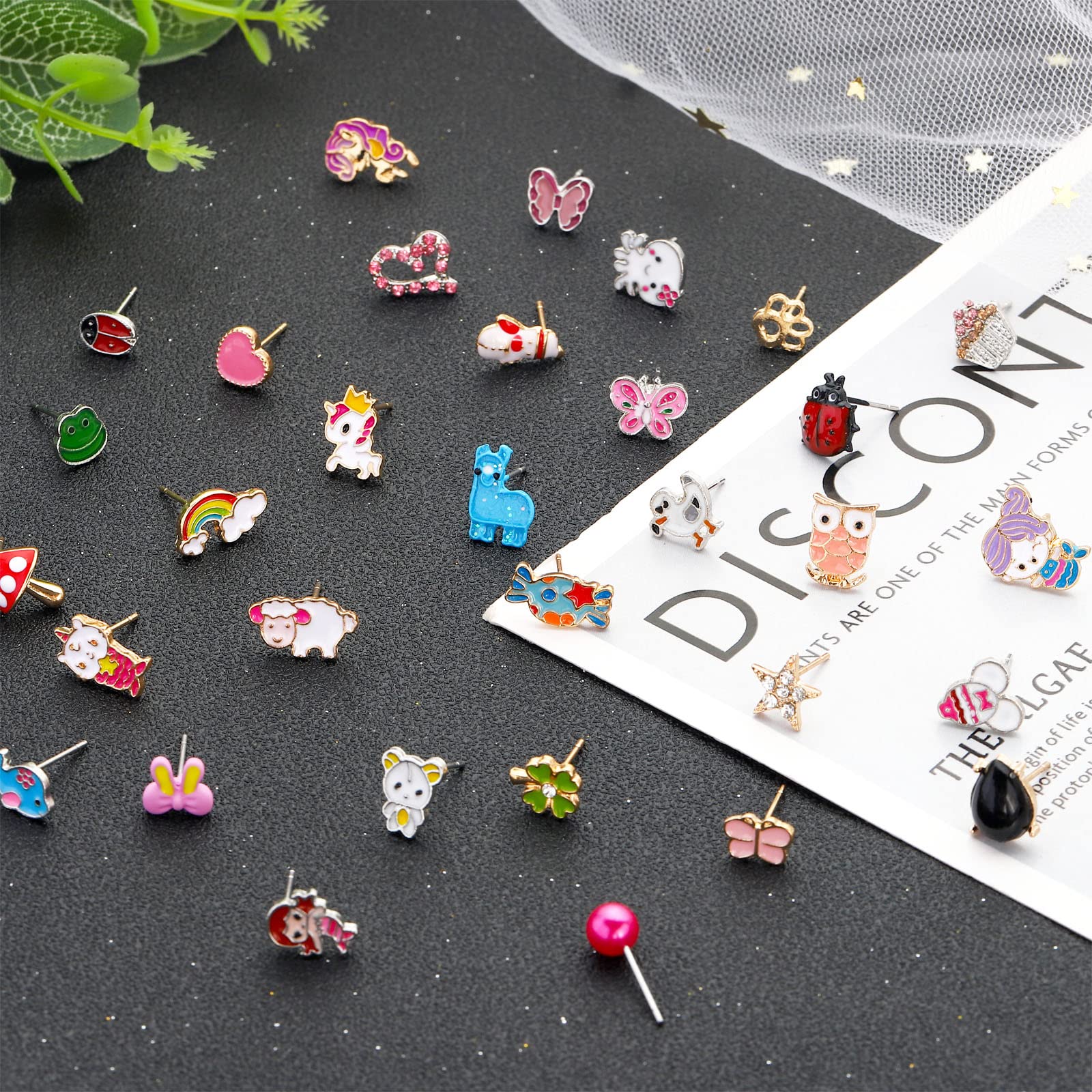 NEWITIN 100 Pairs Colorful Cute Stud Earrings for Girls & Women - Hypoallergenic Stainless Steel Earrings - Perfect for Everyday Wear, Gifts, Parties and Fashion Accessories