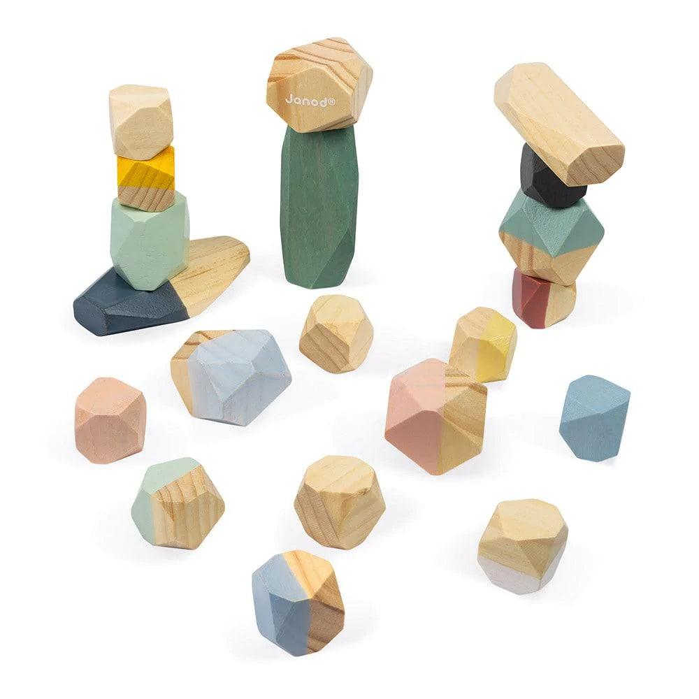 Janod Sweet Cocoon Stacking Stones - Wooden Balancing Game for Kids, Montessori Educational Toys for Toddlers - Perfect for Indoor Play, Birthday Gifts & Preschool Learning Activities