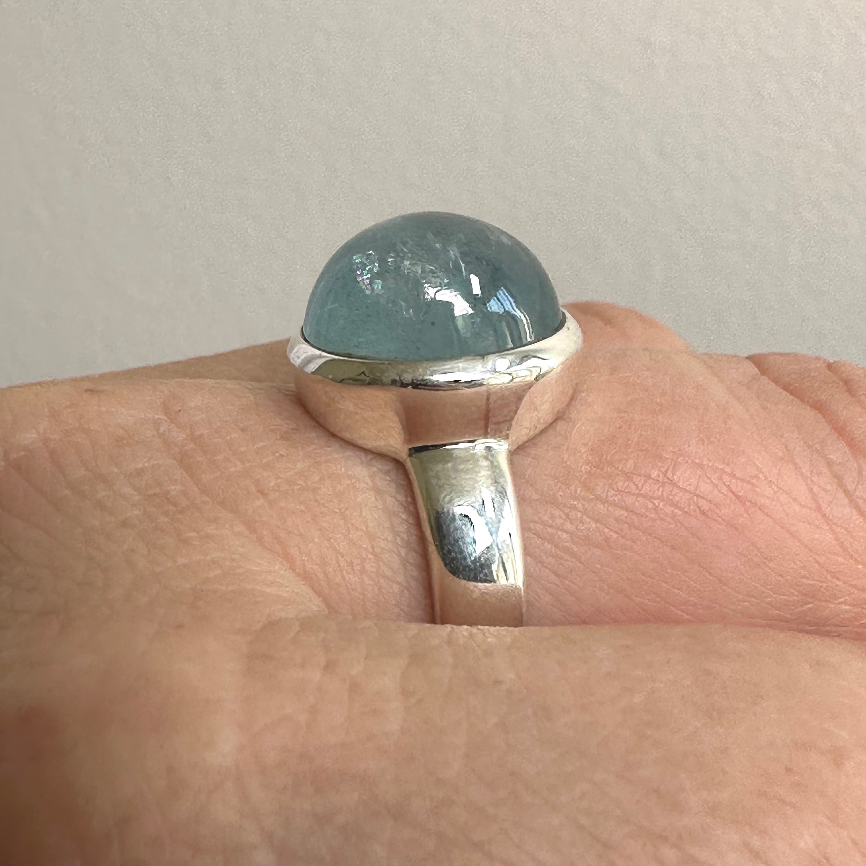 Aquamarine Oval Cabochon Ring - Size 7.5 Sterling Silver Women's Jewelry PRGJ808 | Perfect for Engagement, Wedding & Everyday Wear