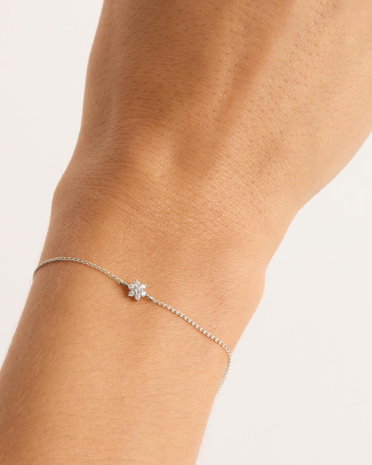 14K Solid White Gold Crystal Lotus Flower Bracelet for Women - Elegant Boho Jewelry Gift for Wedding, Anniversary & Special Occasions