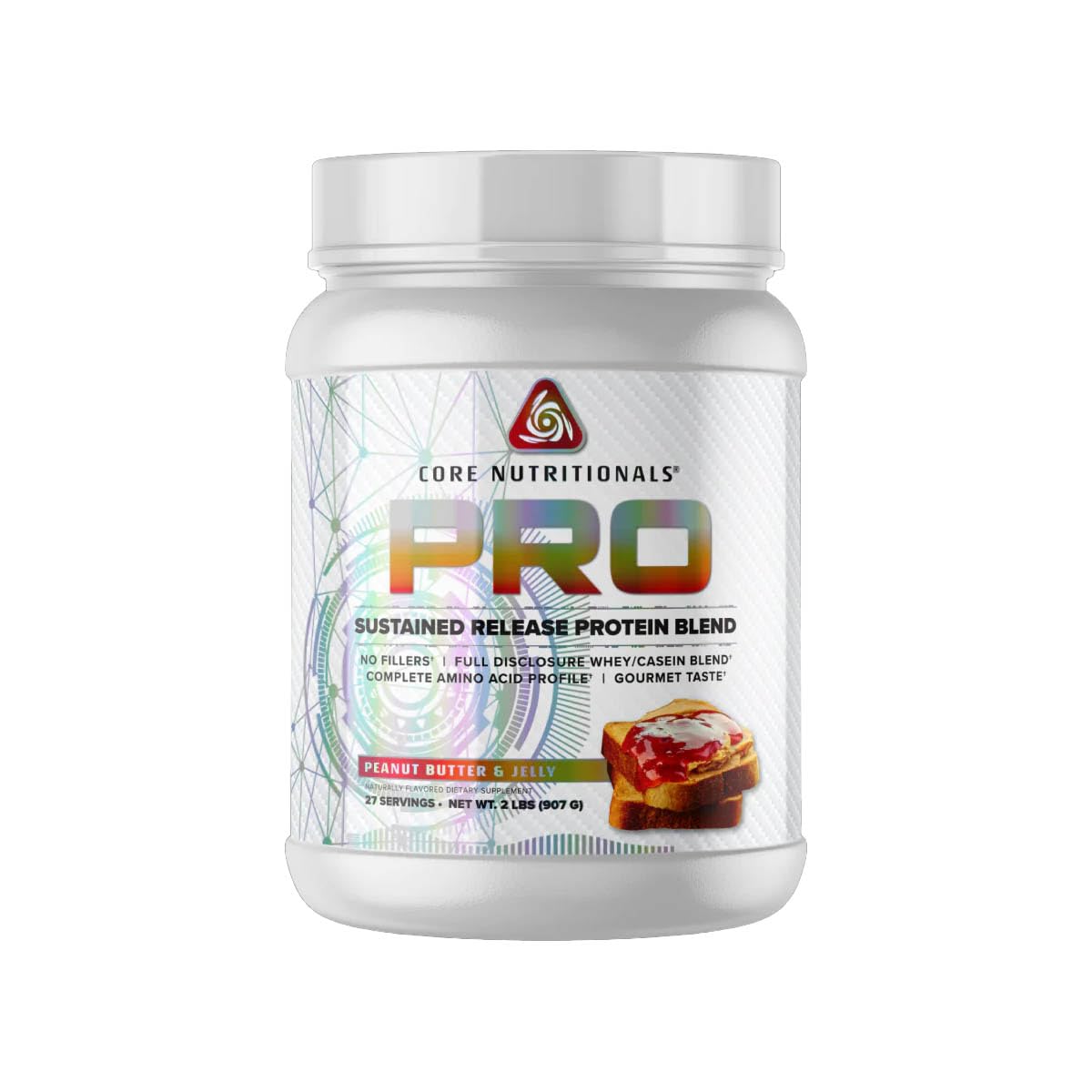 Core Nutritionals Pro Sustained Release Protein Powder - 25G Protein, 2G Carb, Digestive Enzyme Blend, Peanut Butter & Jelly Flavor (27 Servings) - Post Workout Recovery & Meal Replacement for Athletes & Fitness Enthusiasts