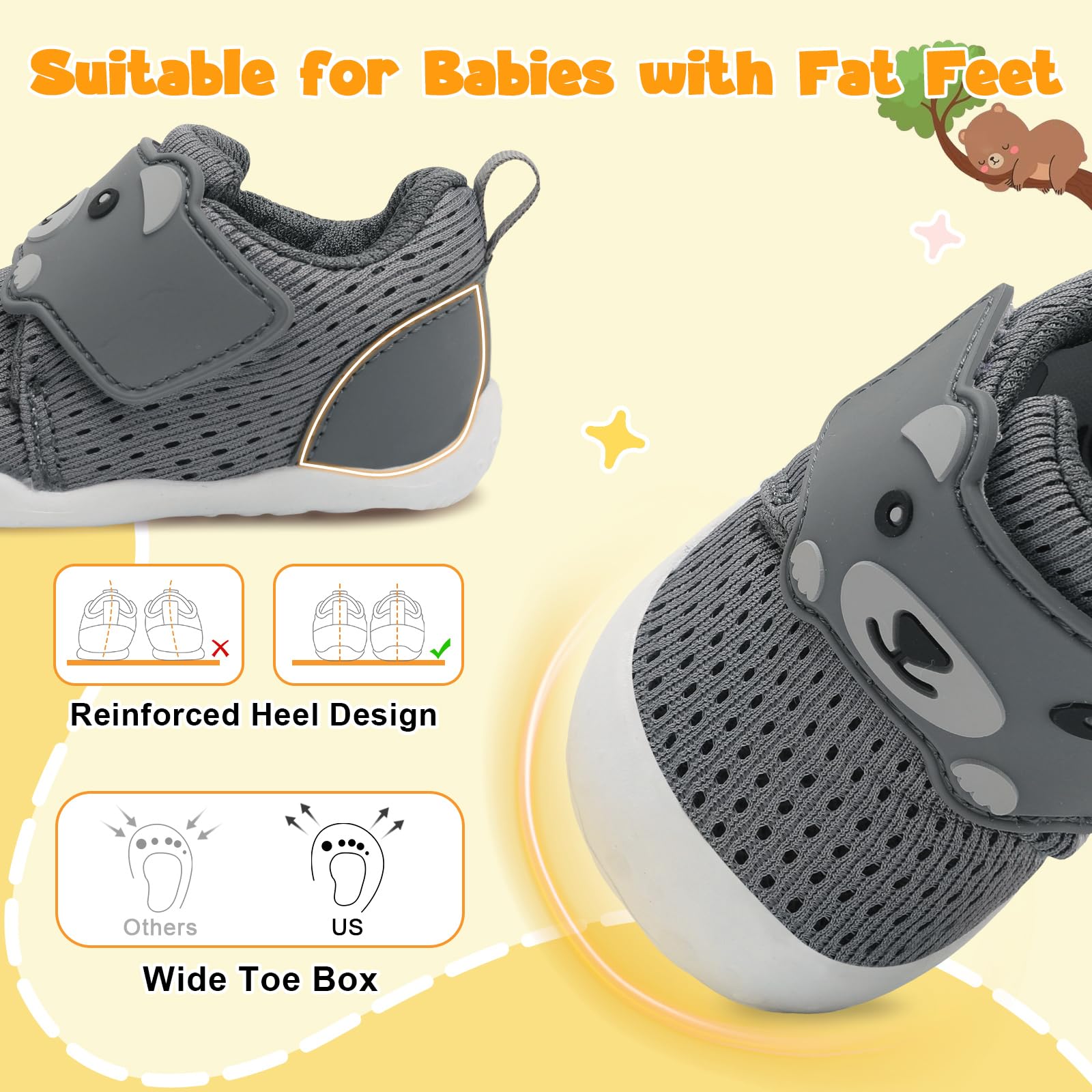 FEETCITY Baby Walking Shoes - Wide Toddler Sneakers for Boys & Girls | Breathable Barefoot Slip-On Infant Shoes | Perfect for First Steps, Playtime & Daycare