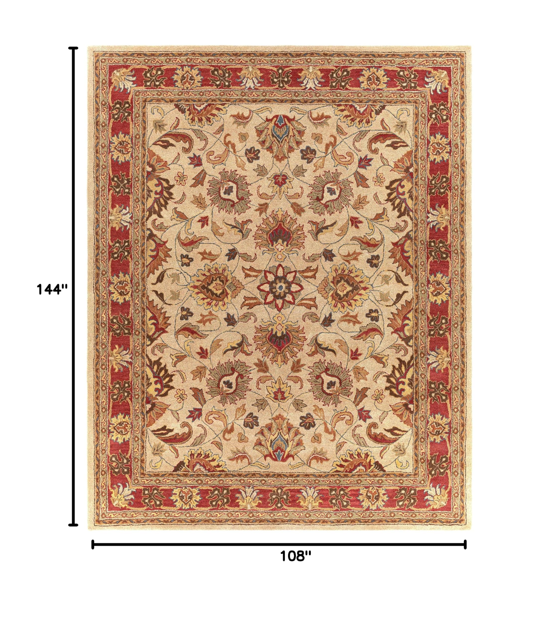 Hauteloom Dresher Wool Area Rug - Traditional Brown & Red 9' x 12' - Soft & Durable for Living Room, Bedroom, Office - Perfect for Home Decor & Cozy Spaces