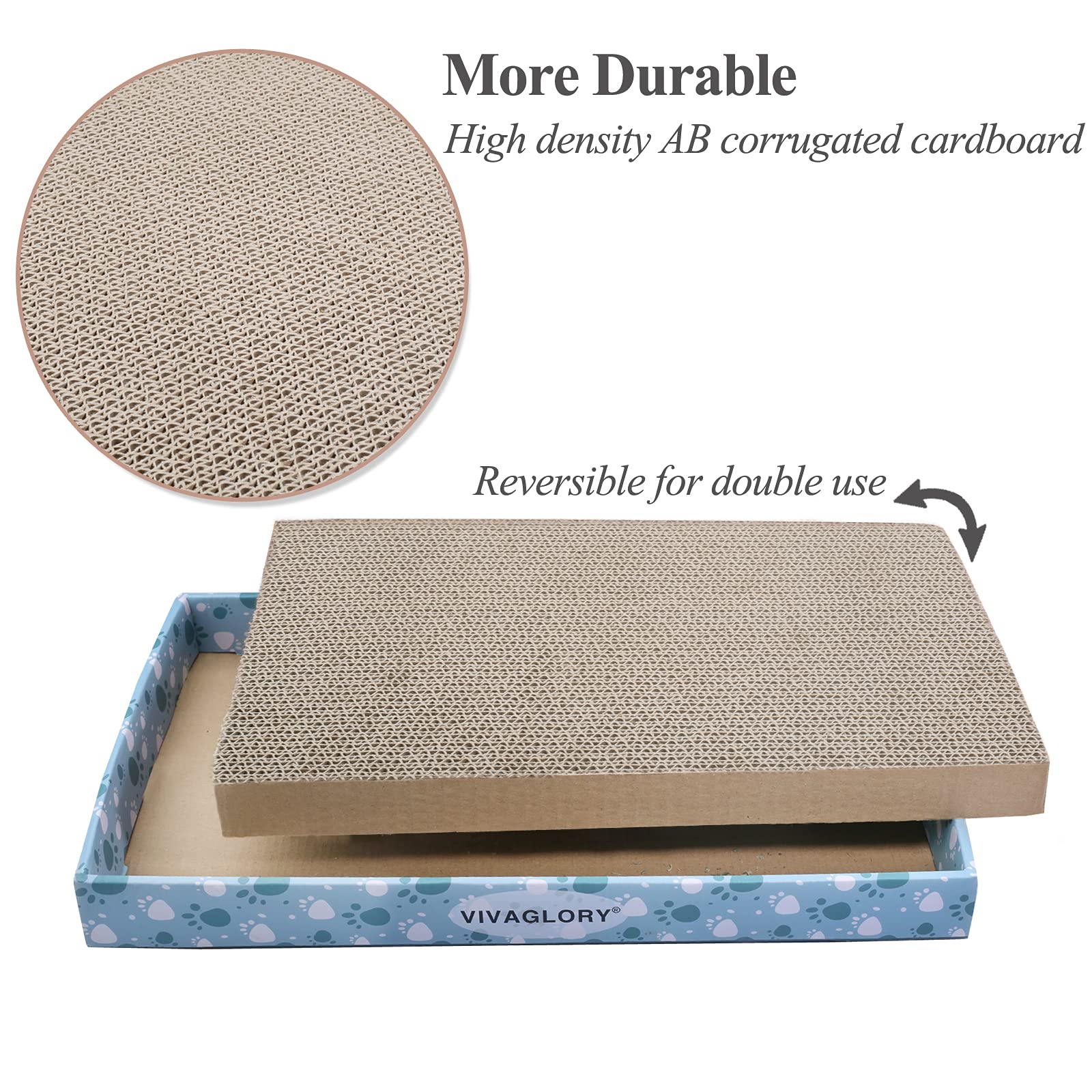 VIVAGLORY Extra Wide Reversible Cat Scratcher with Box - Cardboard Scratching Pad for Indoor Cats & Kitties - Includes Catnip (1 Pack) - Perfect for Living Room, Bedroom & Home Office