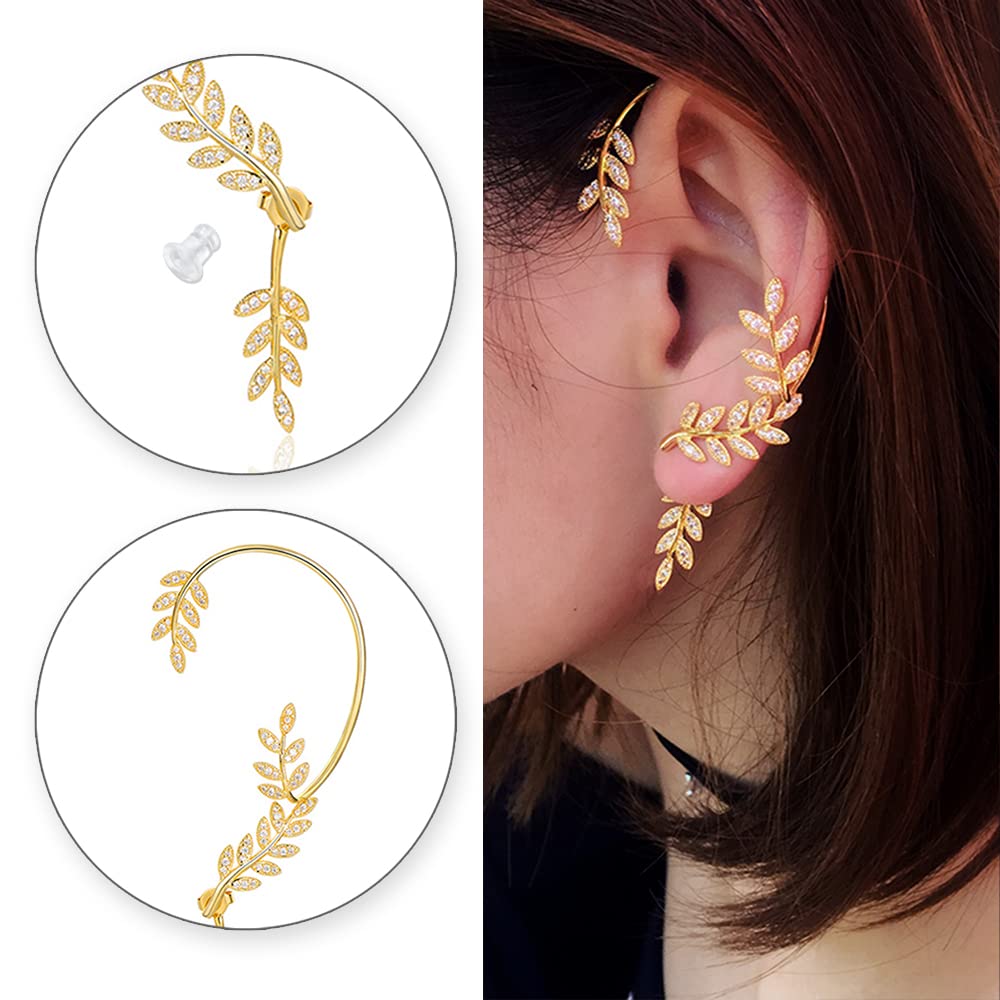 Vercret Gold Cuff Earrings for Women - Adjustable Cartilage Ear Cuff with CZ Stones, No Piercing Wrap Around Ear Clip - Perfect for Parties, Weddings & Everyday Wear