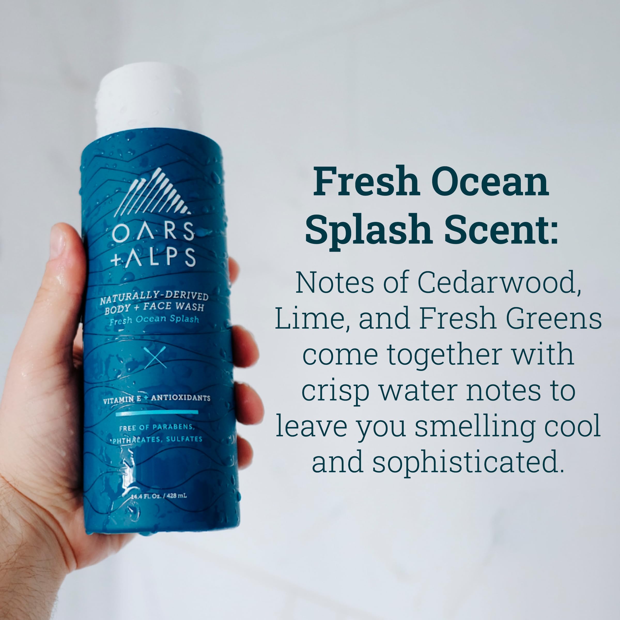 Oars + Alps Men's Moisturizing Body & Face Wash with Vitamin E & Antioxidants | Sulfate-Free Skin Care | Fresh Ocean Scent | Hydrating Cleanser for Men | Perfect for Gym, Travel & Daily Shower Routine