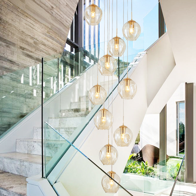Nordic Raindrop LED Concave Glass Globe Hallway Chandelier - Modern Crystal Ceiling Light Fixture for Foyer, Staircase & Dining Room Decor