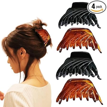 Stylish Butterfly Hair Clips for Women - 4 Pack Large Hair Claw Clutchers (Black & Brown Combo) | Korean Hair Accessories for Women & Girls | Perfect for School, Work, Parties & Everyday Styling