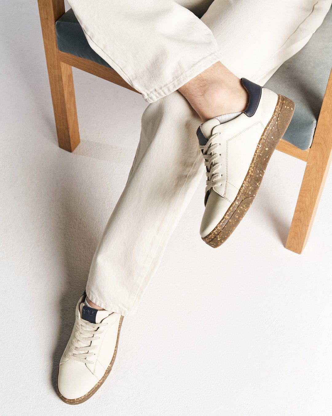 Jacob Men's Vegan Leather Sneakers - Beige & Navy Blue | Comfortable & Stylish Casual Shoes for Walking, Work & Everyday Wear