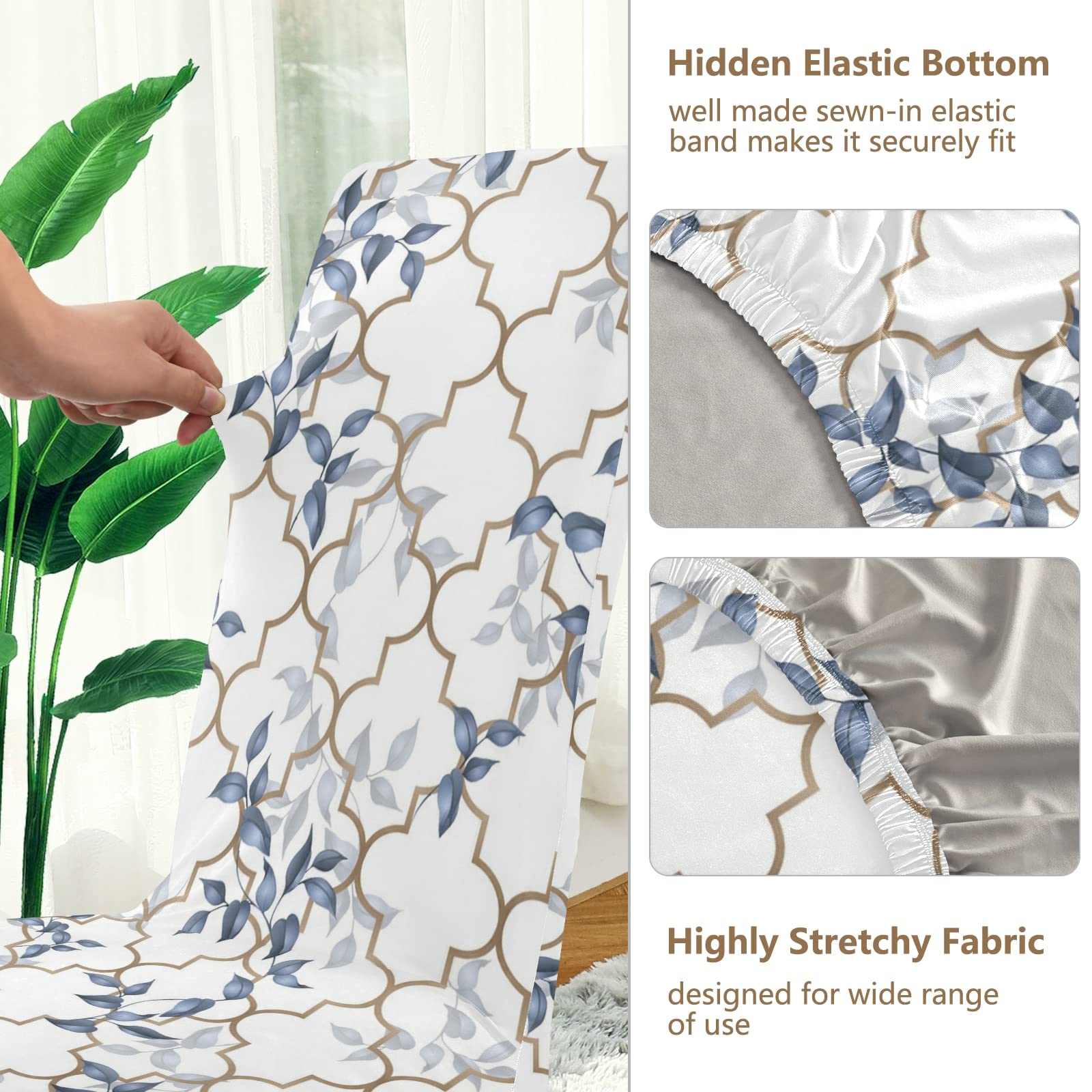 Classic Leaves Morocco Dining Chair Covers Set of 4 - Washable & Removable Stretch Slipcovers for Dining Chairs - Perfect for Dining Room, Ceremony, Party & Holiday Home Decor
