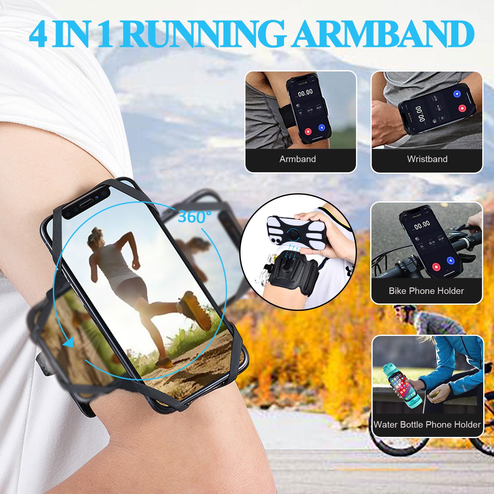360° Rotating Detachable Sports Armband Phone Holder for Running, Cycling & Gym - Compatible with iPhone 15 14 13 12 11 Pro Max XS XR X Plus & Galaxy S24 Ultra - Secure Workout Wristband (Black) | Perfect for Jogging, Weight Training & Outdoor Activities