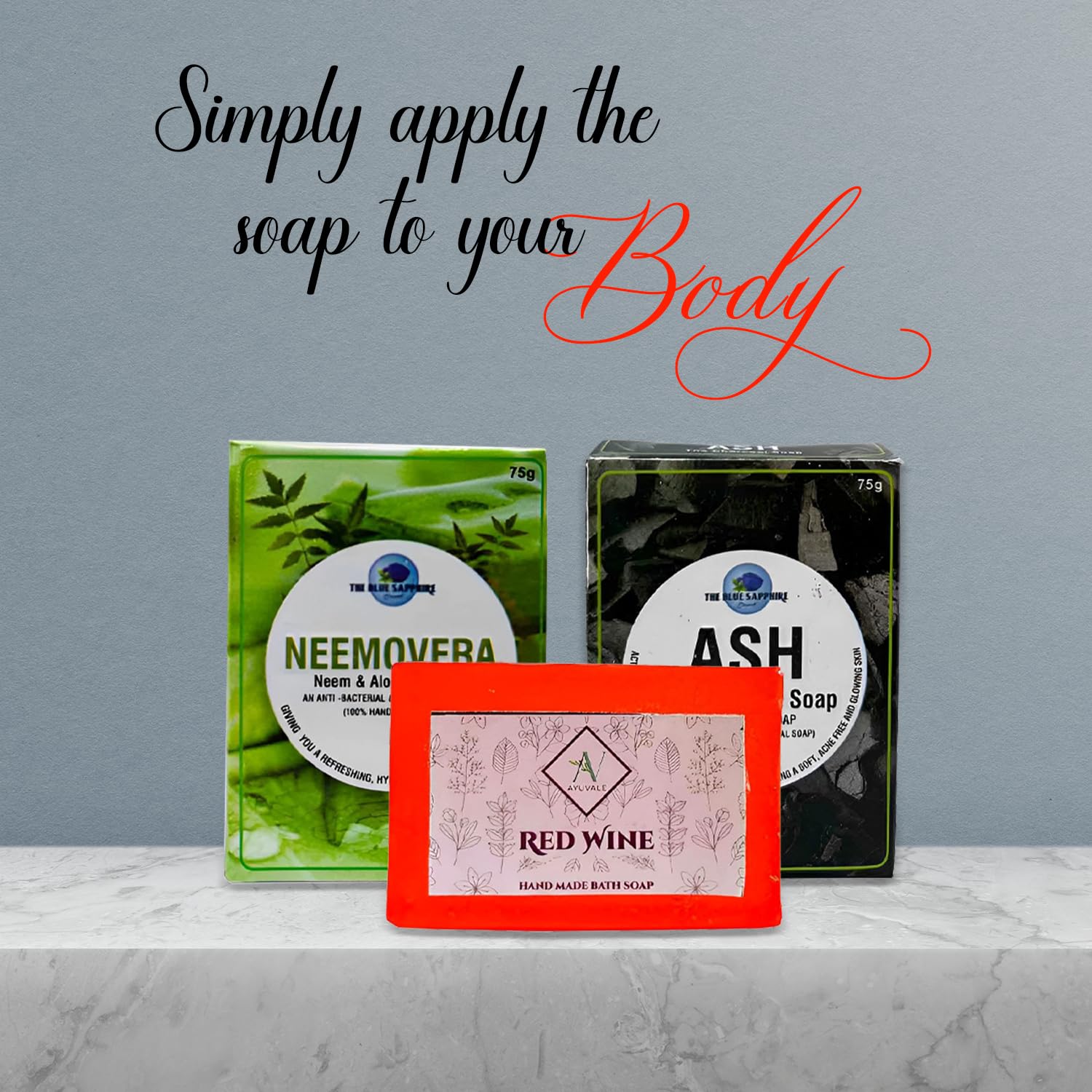 AYUVALE Handmade Red Wine & Charcoal Neem Soap Bar - Natural, Vegan, Chemical-Free (120g x 3 Pack) for Acne Treatment & Skin Detox | Perfect for Sensitive Skin & Daily Cleansing Routine