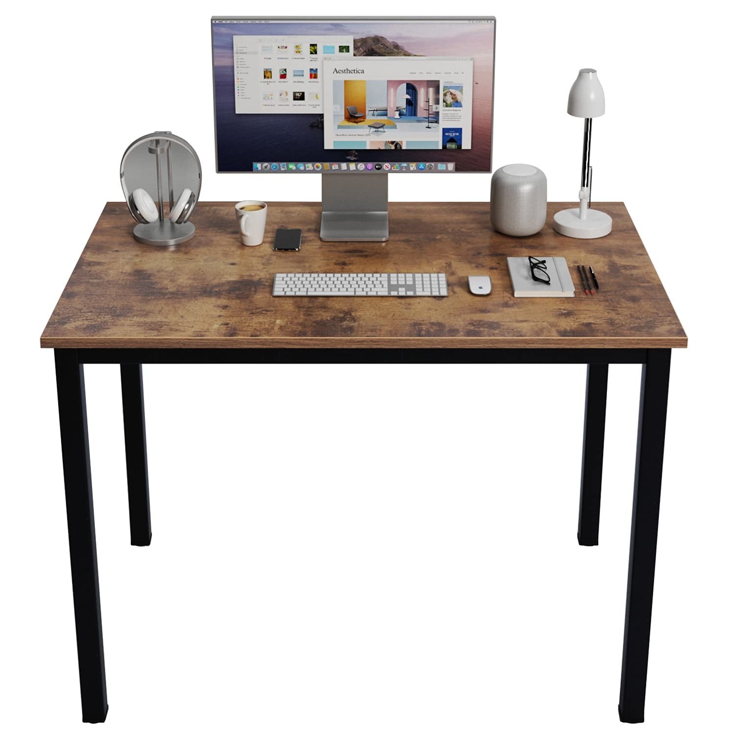 DlandHome 39 Inch Small Computer Desk - Rustic Brown Home Office Desk, Writing Desk, Study Table, Gaming Desk for Workstation | Perfect for Home Office, Study Room, Gaming Setup & Small Spaces