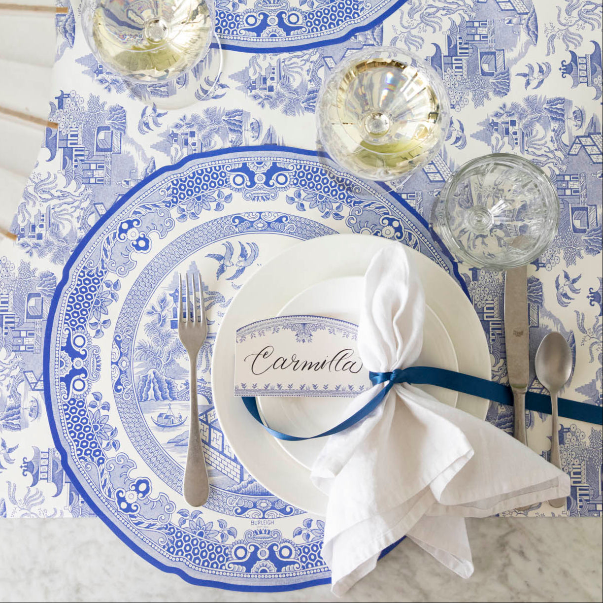 Burleigh Blue Place Card - Elegant Wedding & Event Name Cards for Table Settings - Perfect for Weddings, Dinner Parties & Special Occasions