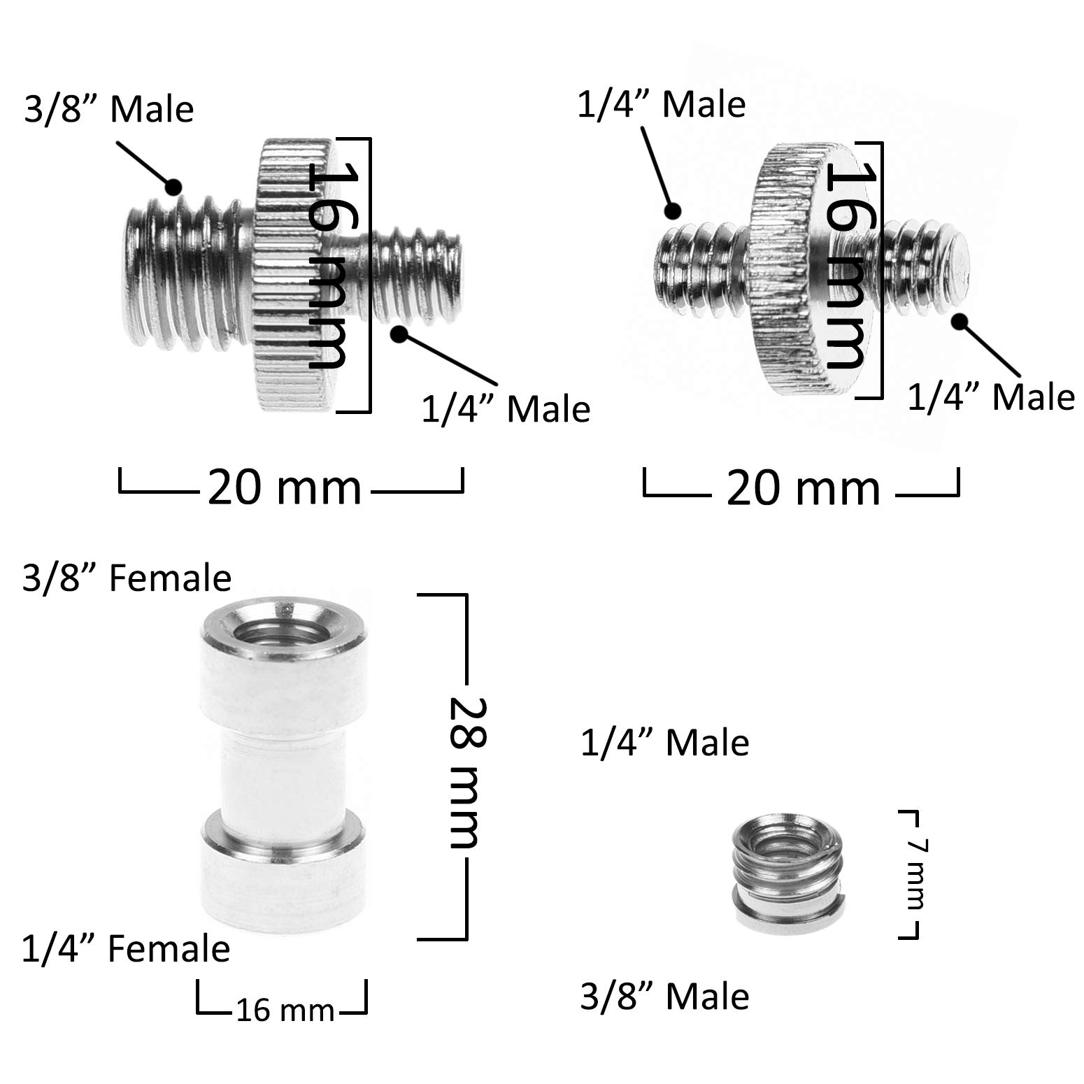 Kare & Kind 20-Piece Adapter Mount Set - 1/4 Inch & 3/8 Inch Threaded Screw Converters - Standard Camera Tripod Thread - Compatible with DSLR Cameras, Tripods, Light Stands, Monopods & Ball Heads - Perfect for Photography, Videography & Studio Equipment Setup