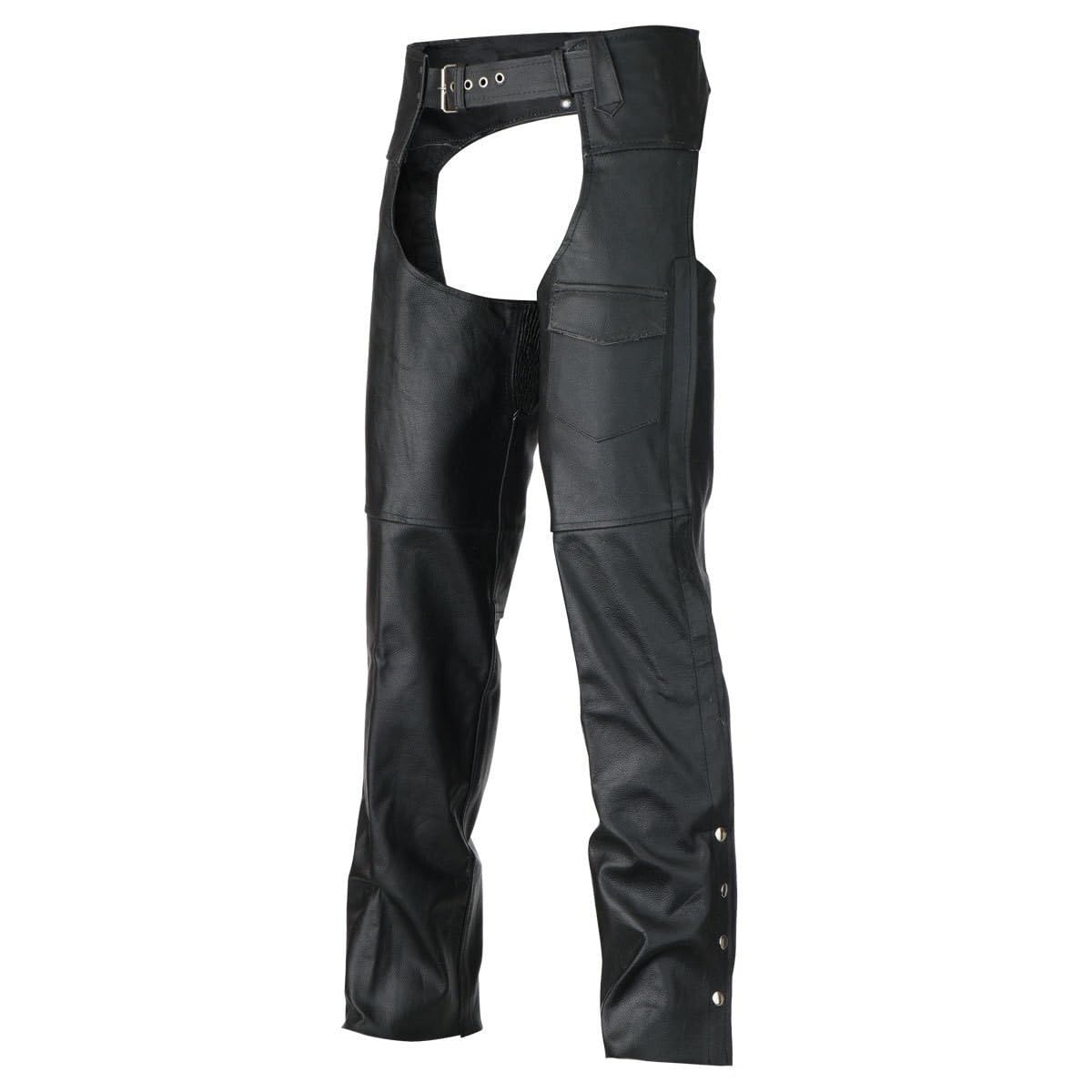 Premium Black Leather Motorcycle Chaps for Men - Riding Protection & Style