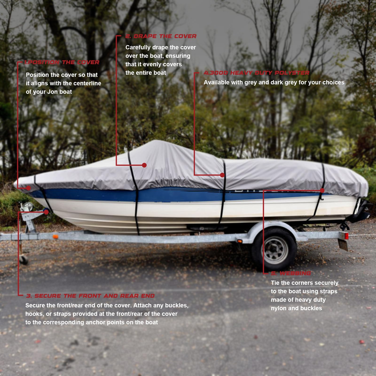GOODSMANN Heavy Duty Waterproof Jon Boat Cover - UV Resistant Marine Grade Fabric with Adjustable Straps, Fits 18ft Length & 75