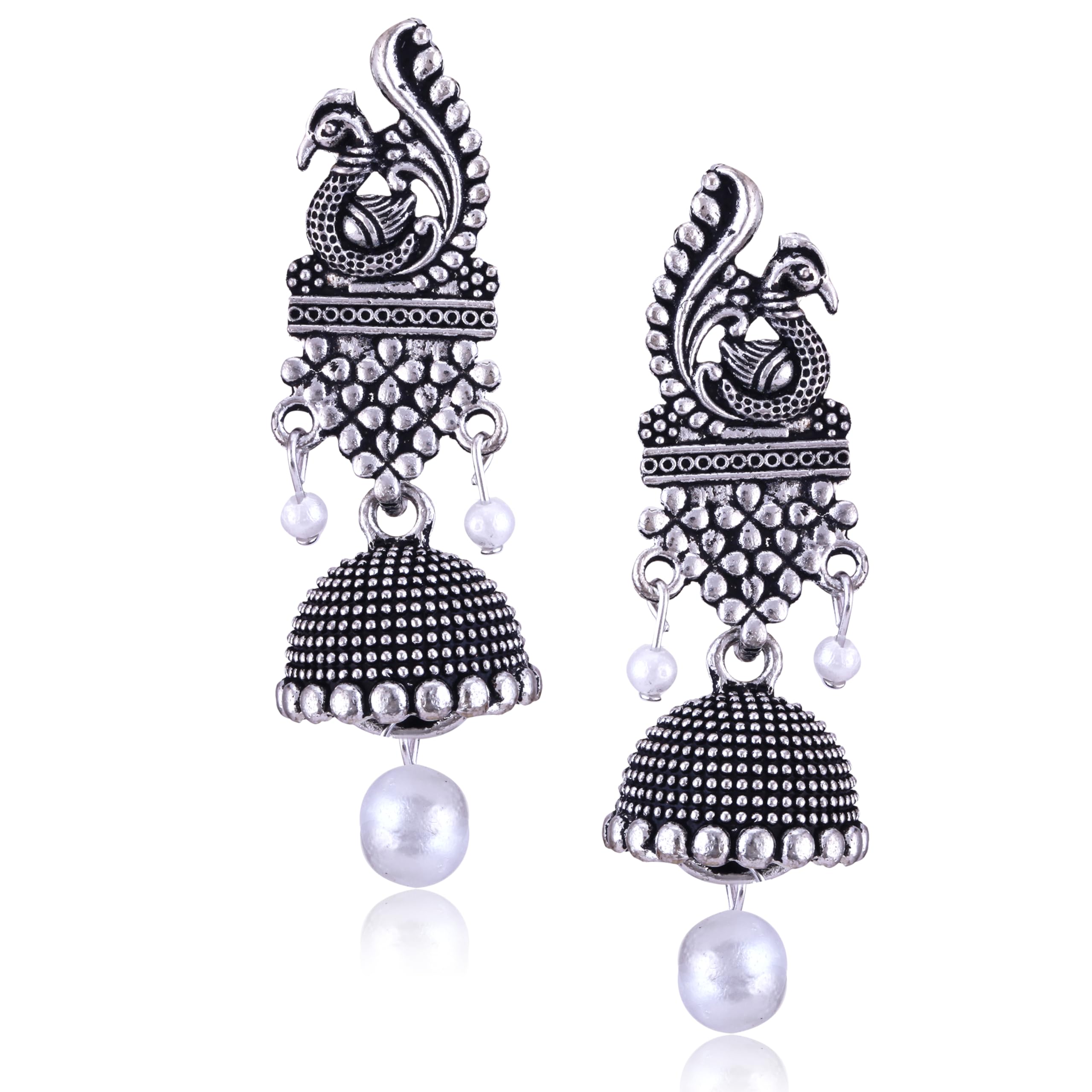 MEENAZ Fashion Oxidized Silver Jhumka Earrings for Women - Traditional South Indian Pearl Chandbali Earrings Set, Stylish Combo for Parties, Weddings & Festive Occasions - M134