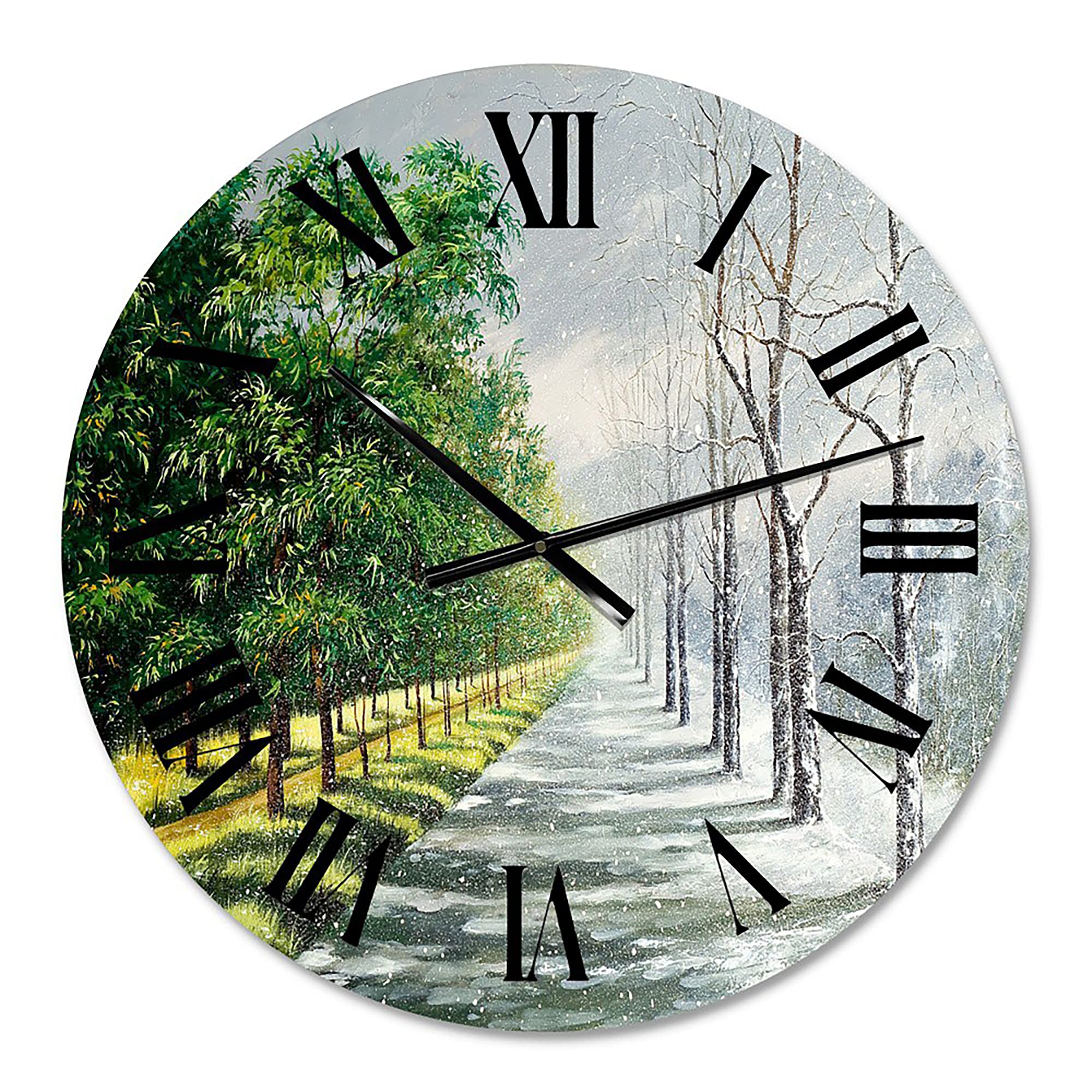 Large Country Wall Clock 'Winter and Summer United' - Rustic Landscape & Nature Decor for Living Room, Bedroom, Office | Silent Non-Ticking Modern Home Decor