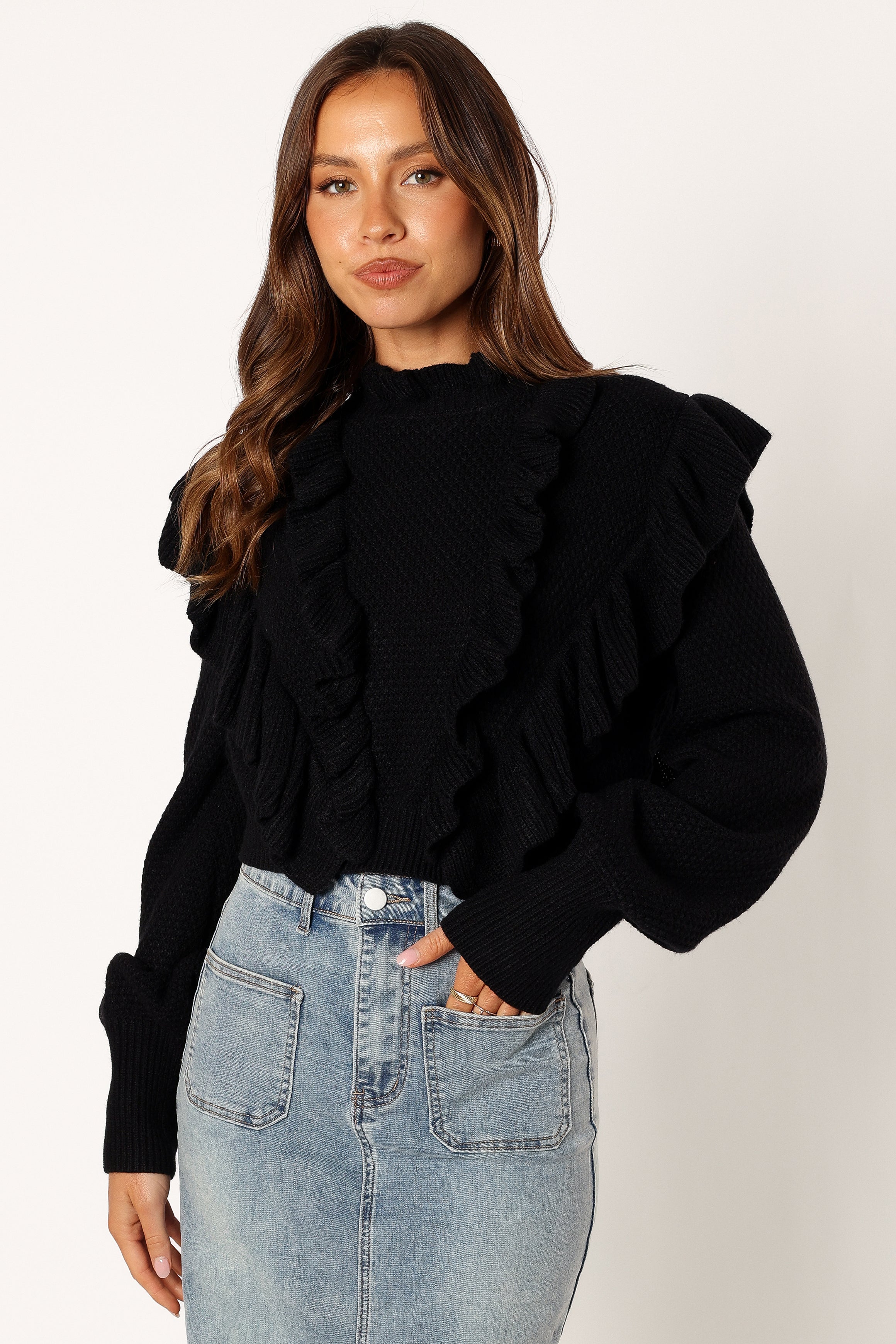 Charice Women's Knit Long Sleeve T-Shirt - Soft Stretch Casual Top for Fall & Winter - Black | Perfect for Layering, Office Wear & Everyday Outfits