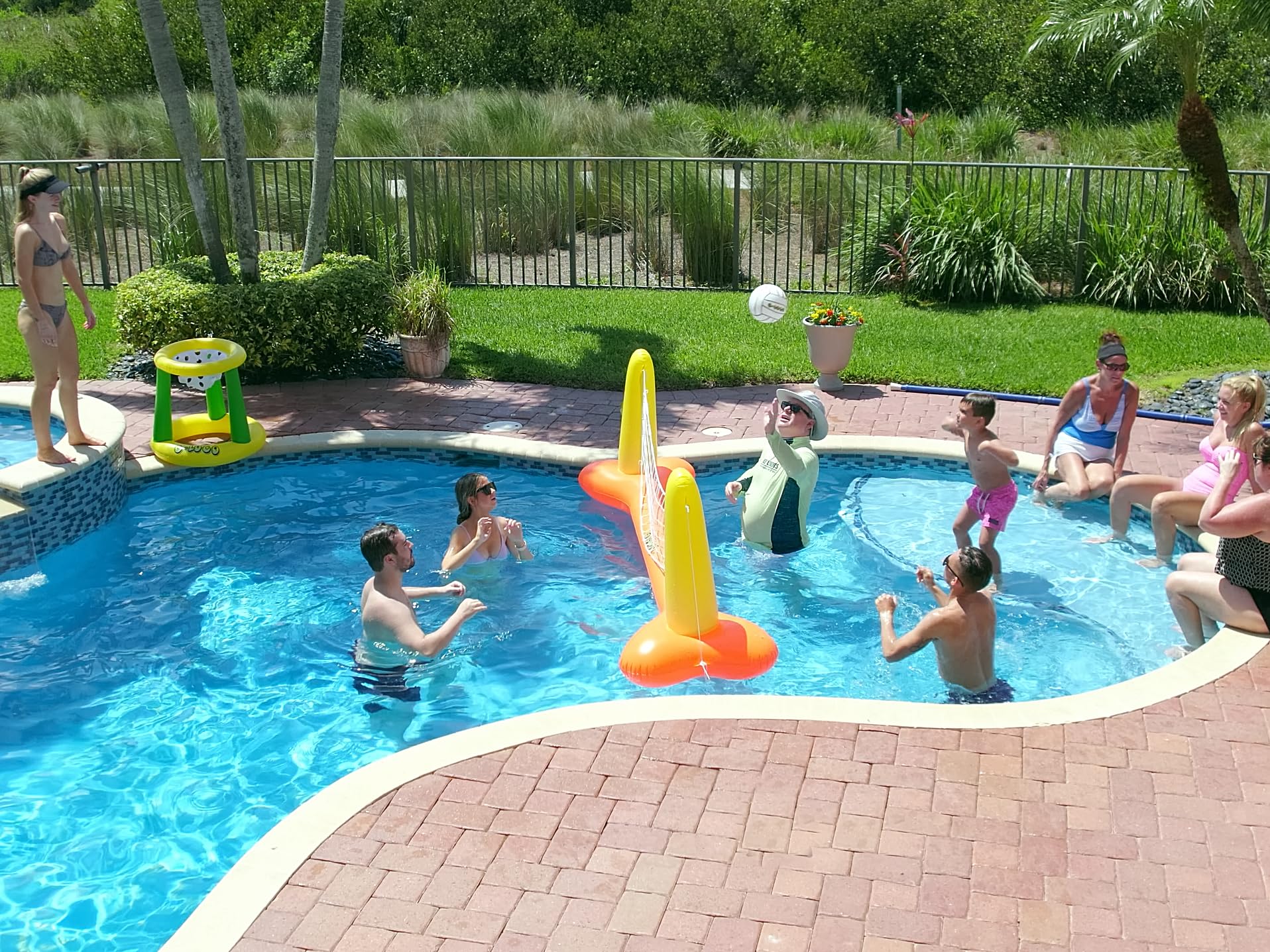 Upgraded Pool Volleyball & Basketball Set - 2 Balls, Pump - Fun Water Games for Pool Parties