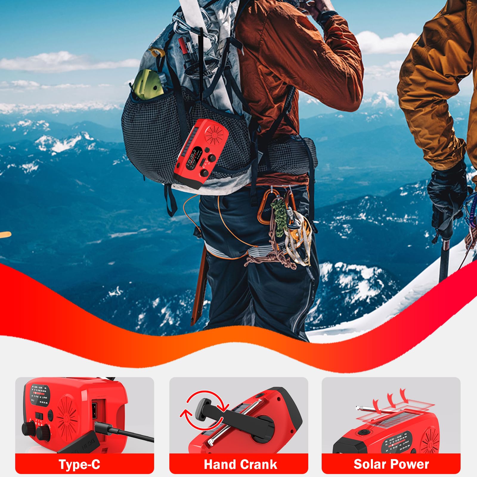 Emgykit 14800mWh Solar Hand Crank Emergency Radio - AM/FM/NOAA Weather Alert, SOS Alarm & LED Flashlight for Power Outages, Camping, Hiking & Survival Kits